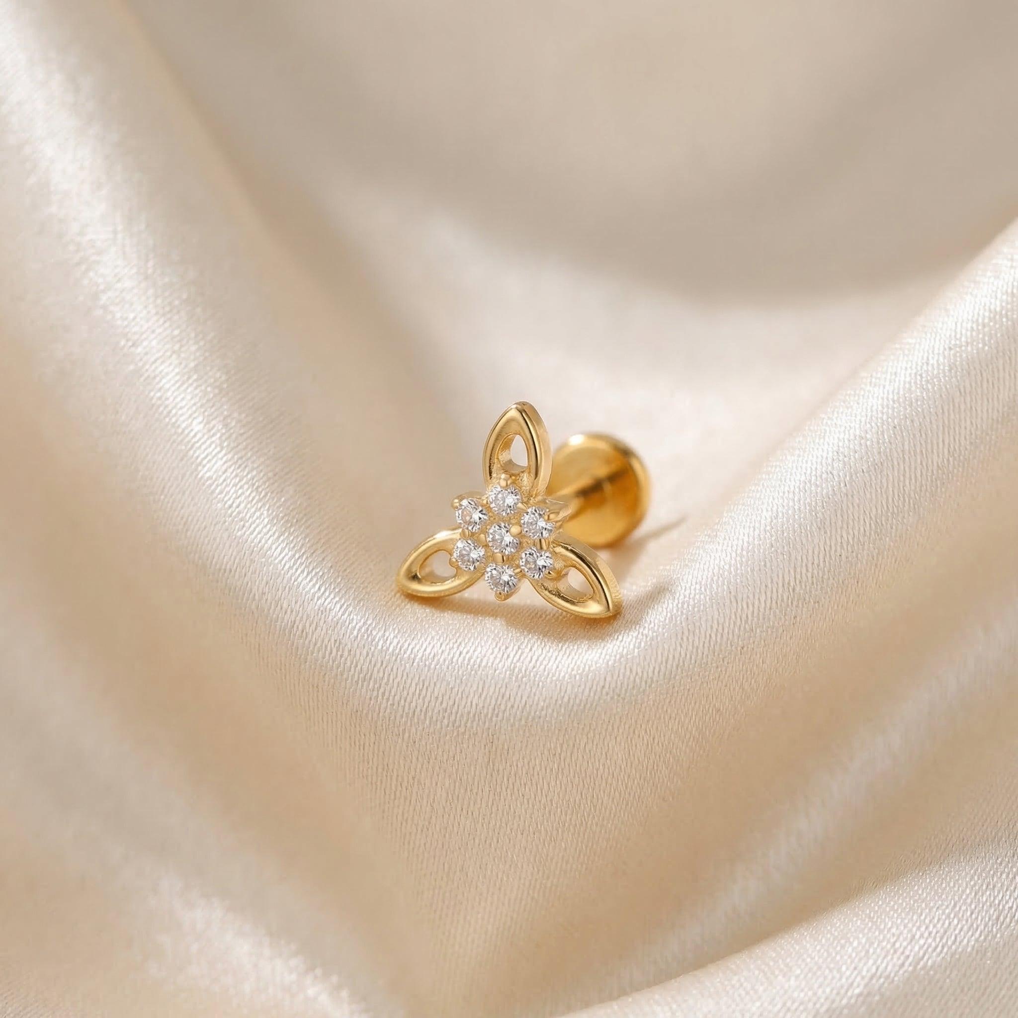 Cz Front Helix Piercing - Gold titanium CZ flower