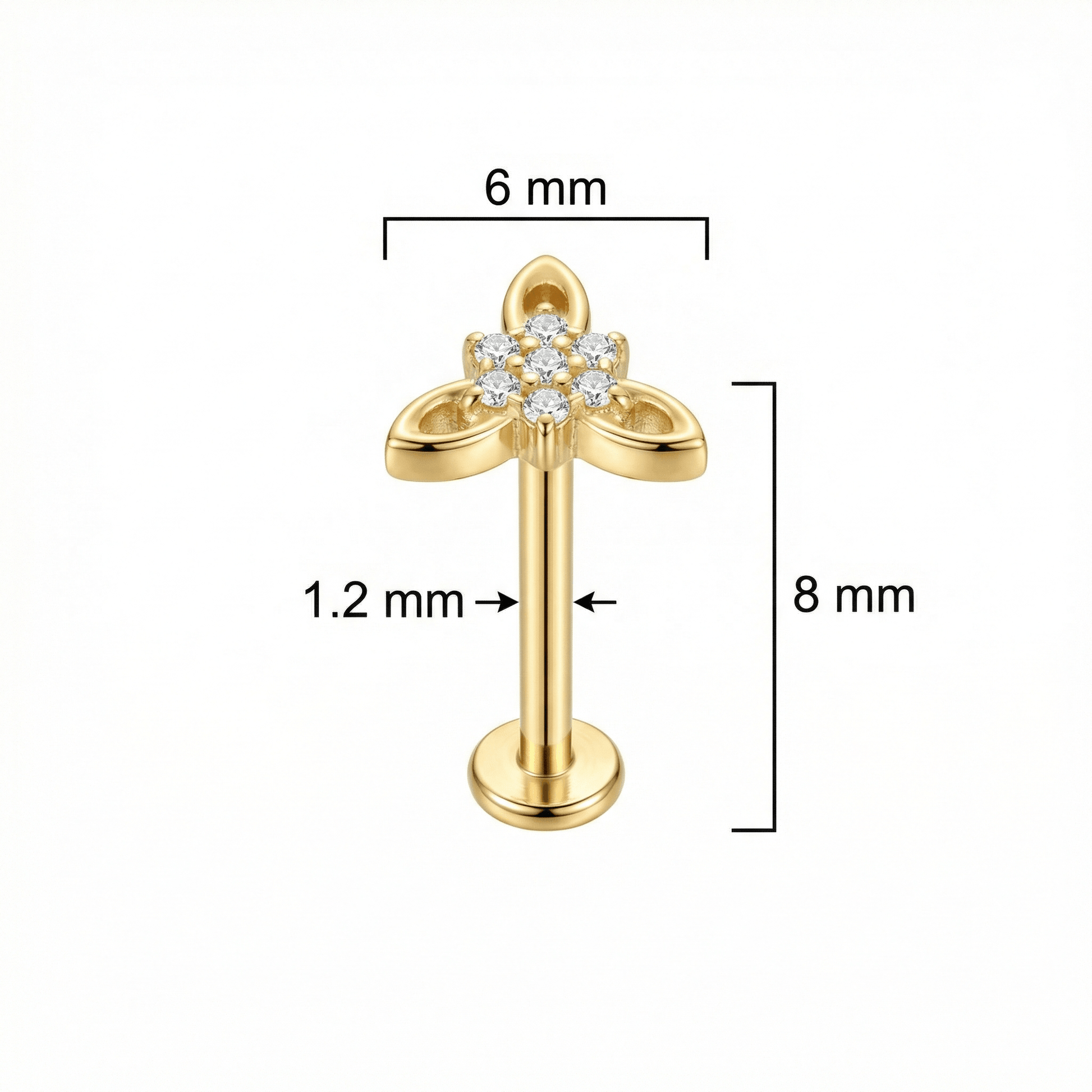 Cz Front Helix Piercing - Dimensions diagram of the