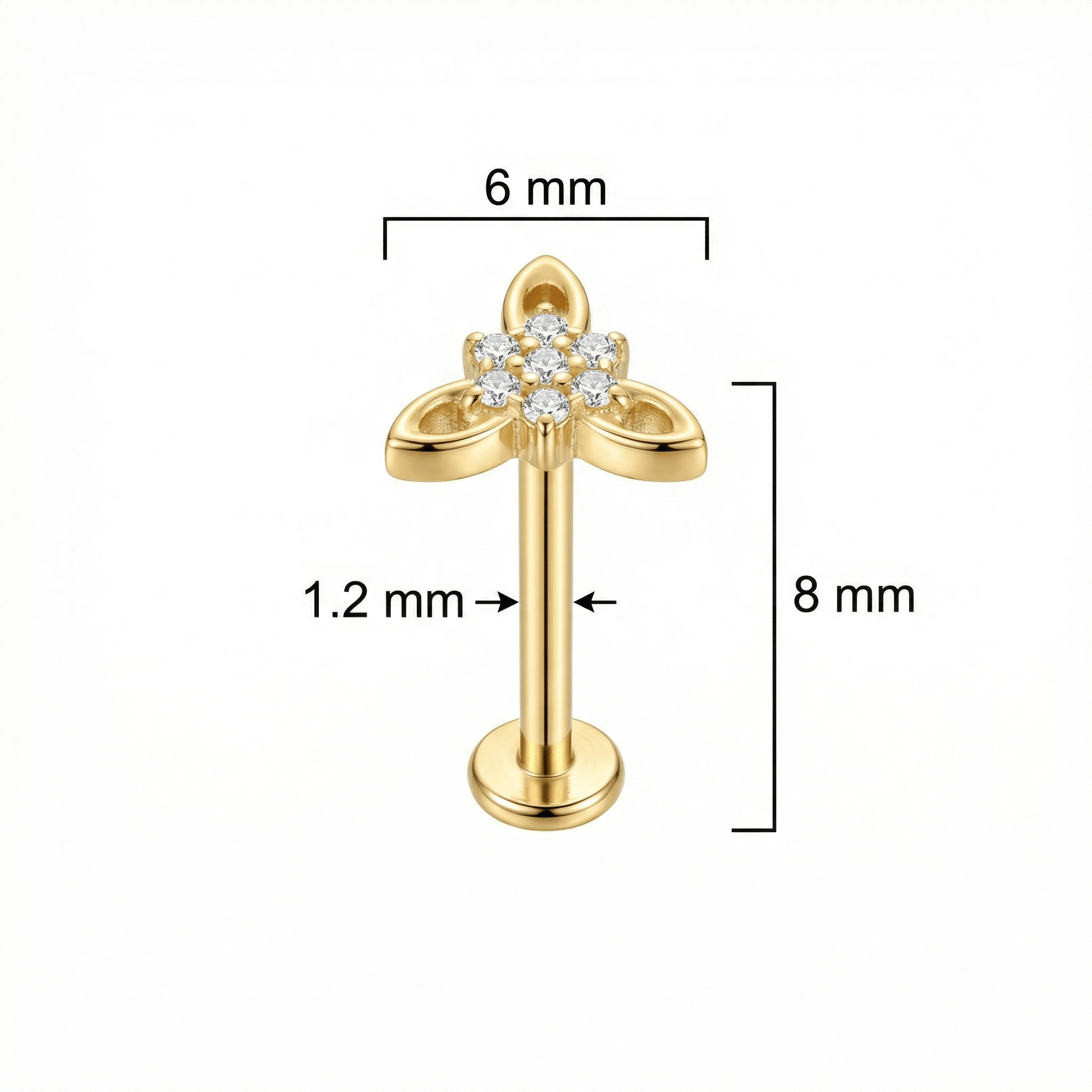 Cz Front Helix Piercing - Dimensions diagram of the