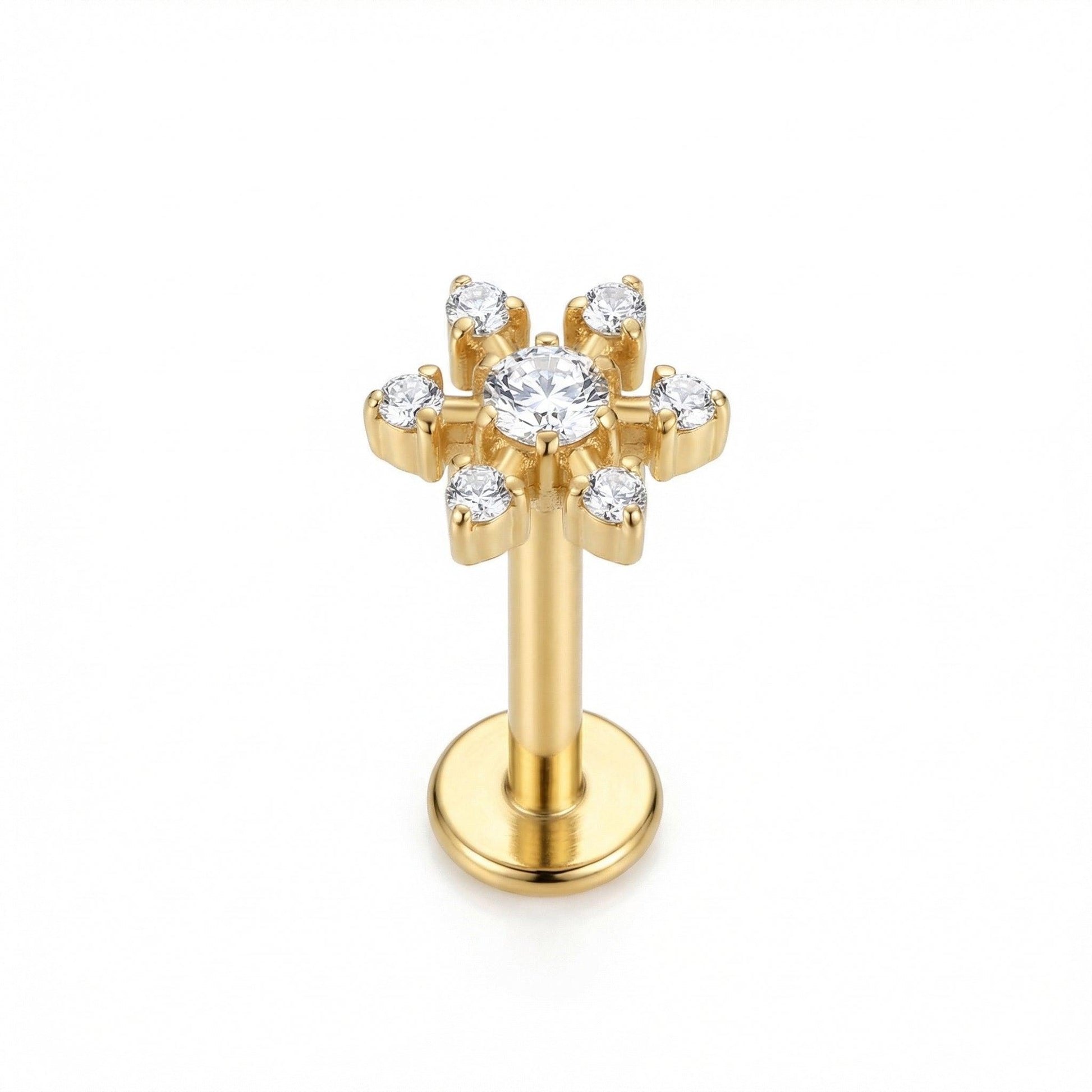 Gold Helix Piercing Earrings - Silver flower zircon stud
