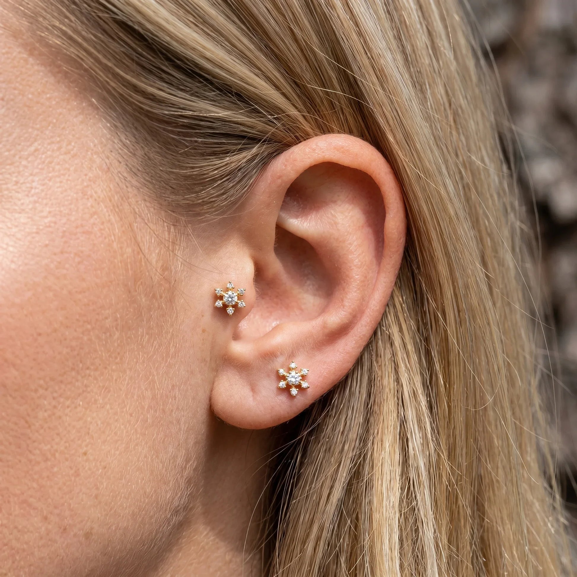 Gold Piercing Earrings - Gold medical-grade titanium piercing styled in a