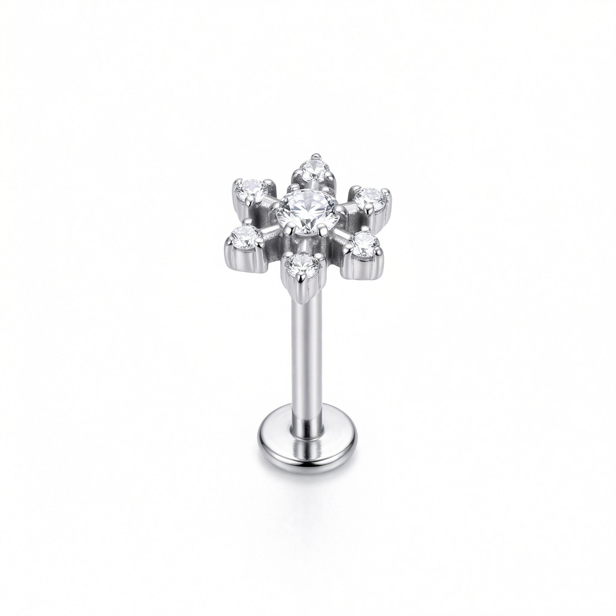 Gold Helix Piercing Earrings - Single silver flower piercing