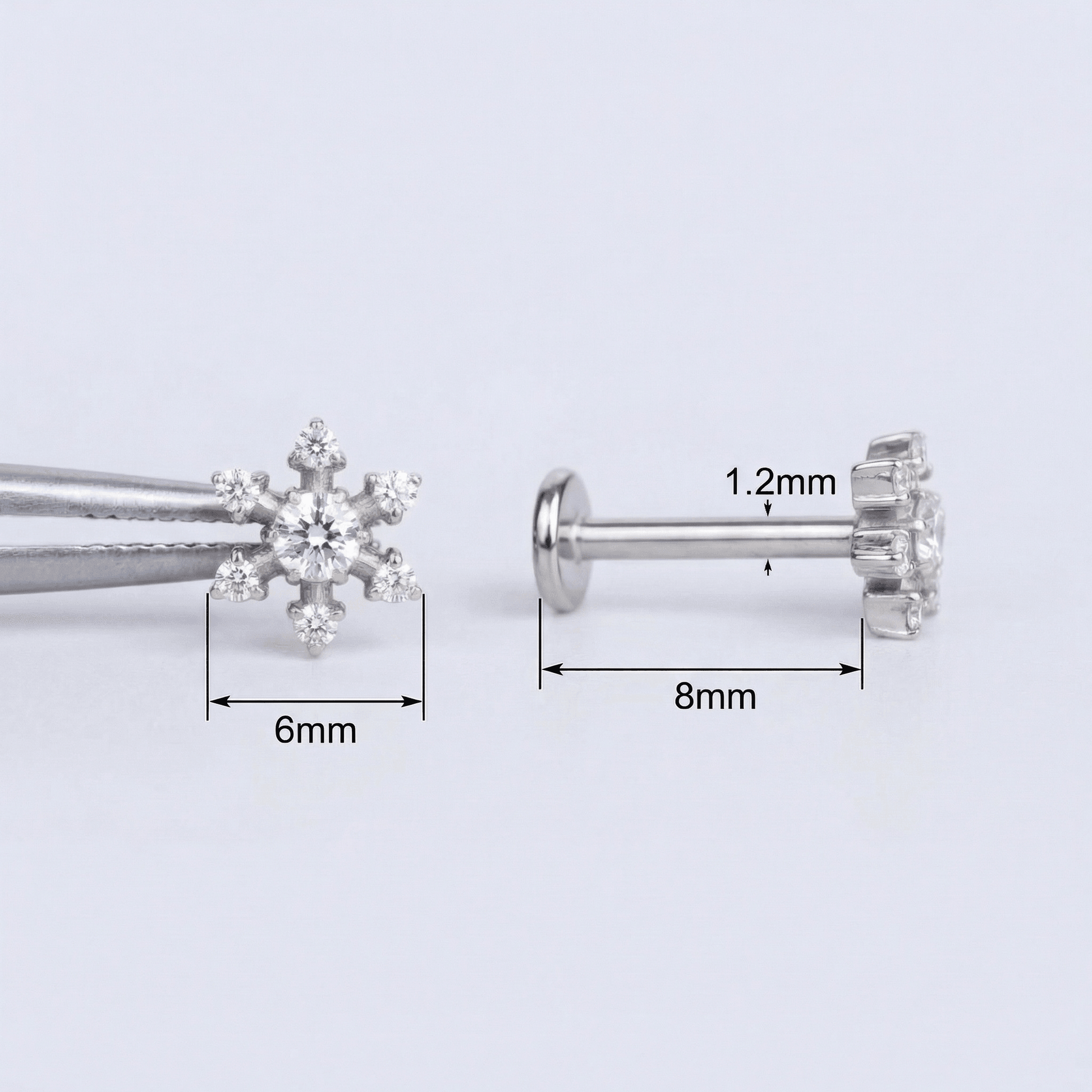 Gold Piercing Earrings - Diagram showing 6mm bar measurements for the view