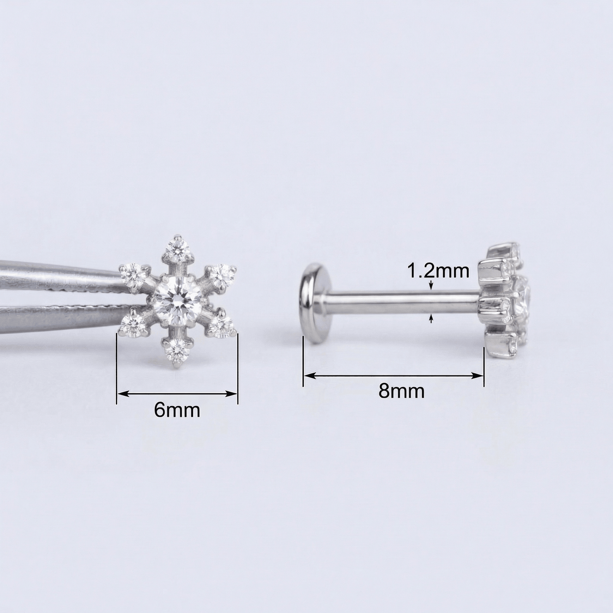 Gold Piercing Earrings - Diagram showing 6mm bar measurements for the view