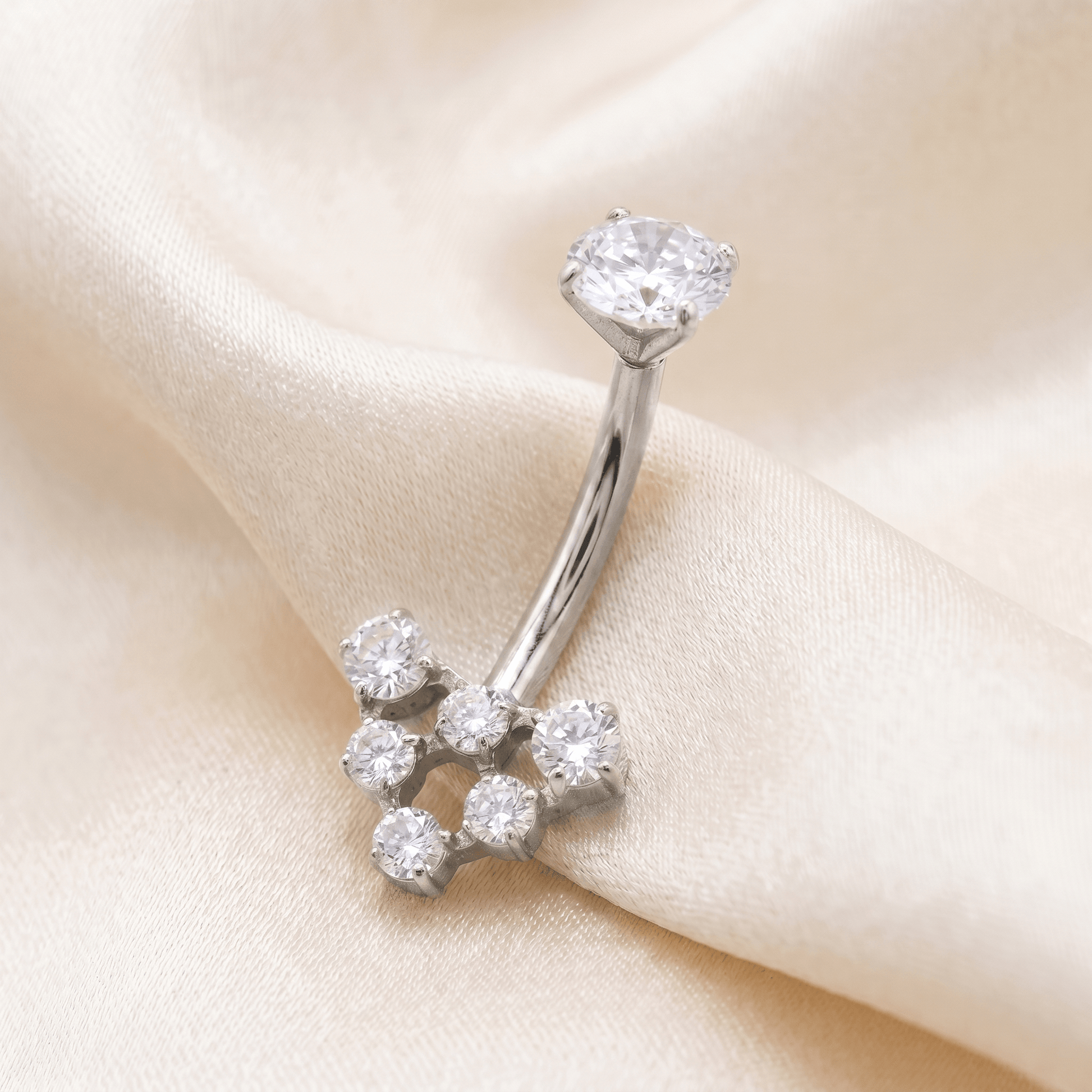 Double Belly Button Piercing - Clear cz cluster piercing