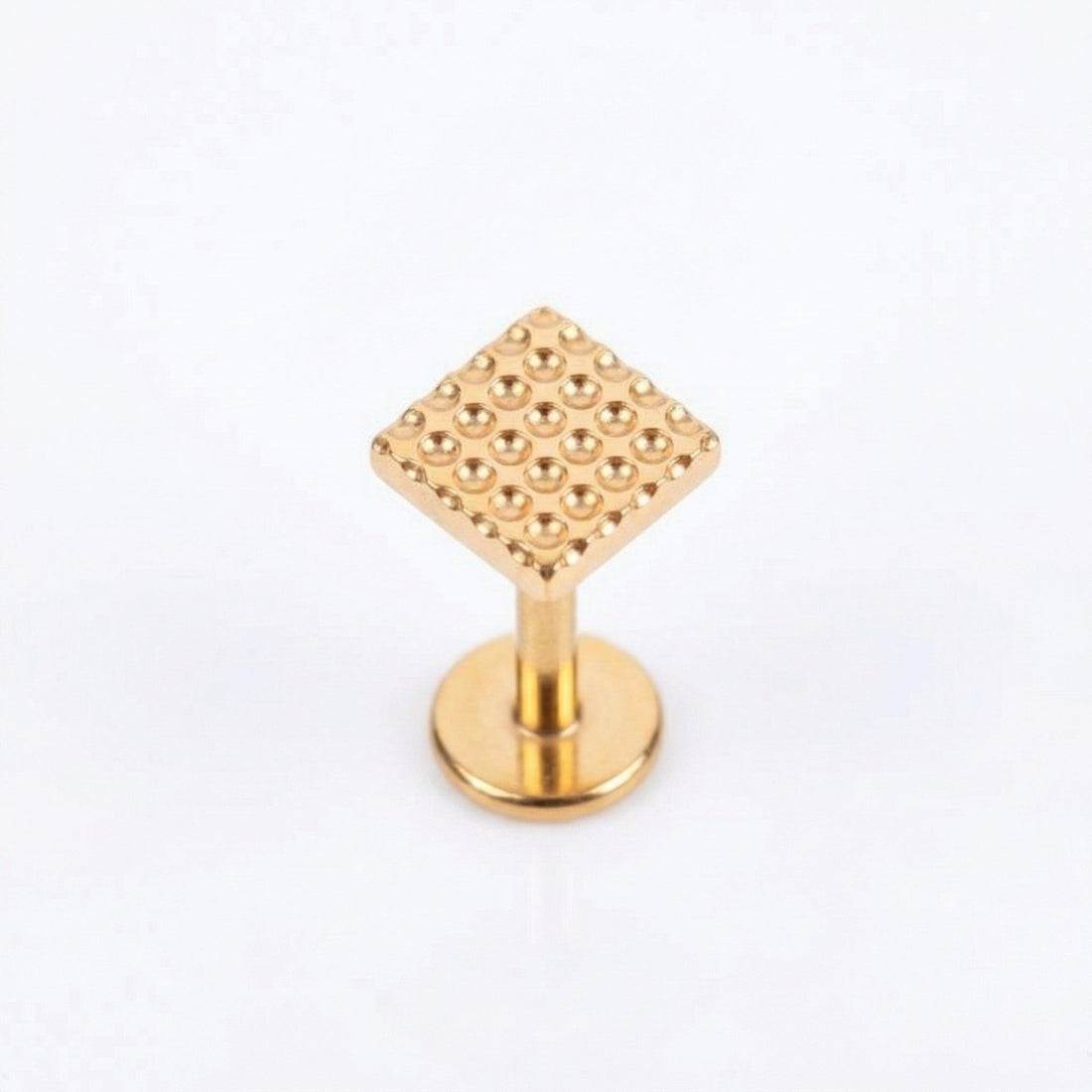 Silver geometric square grid stud — outer conch piercing placement
