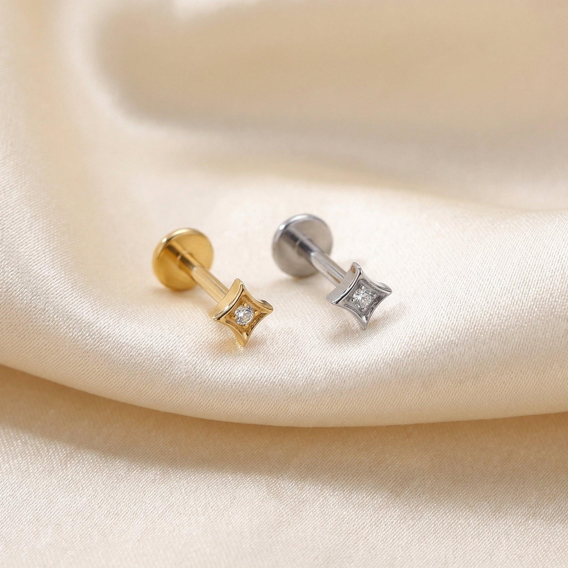 Geometric Front Helix Piercing - Gold and silver hypoallergenic