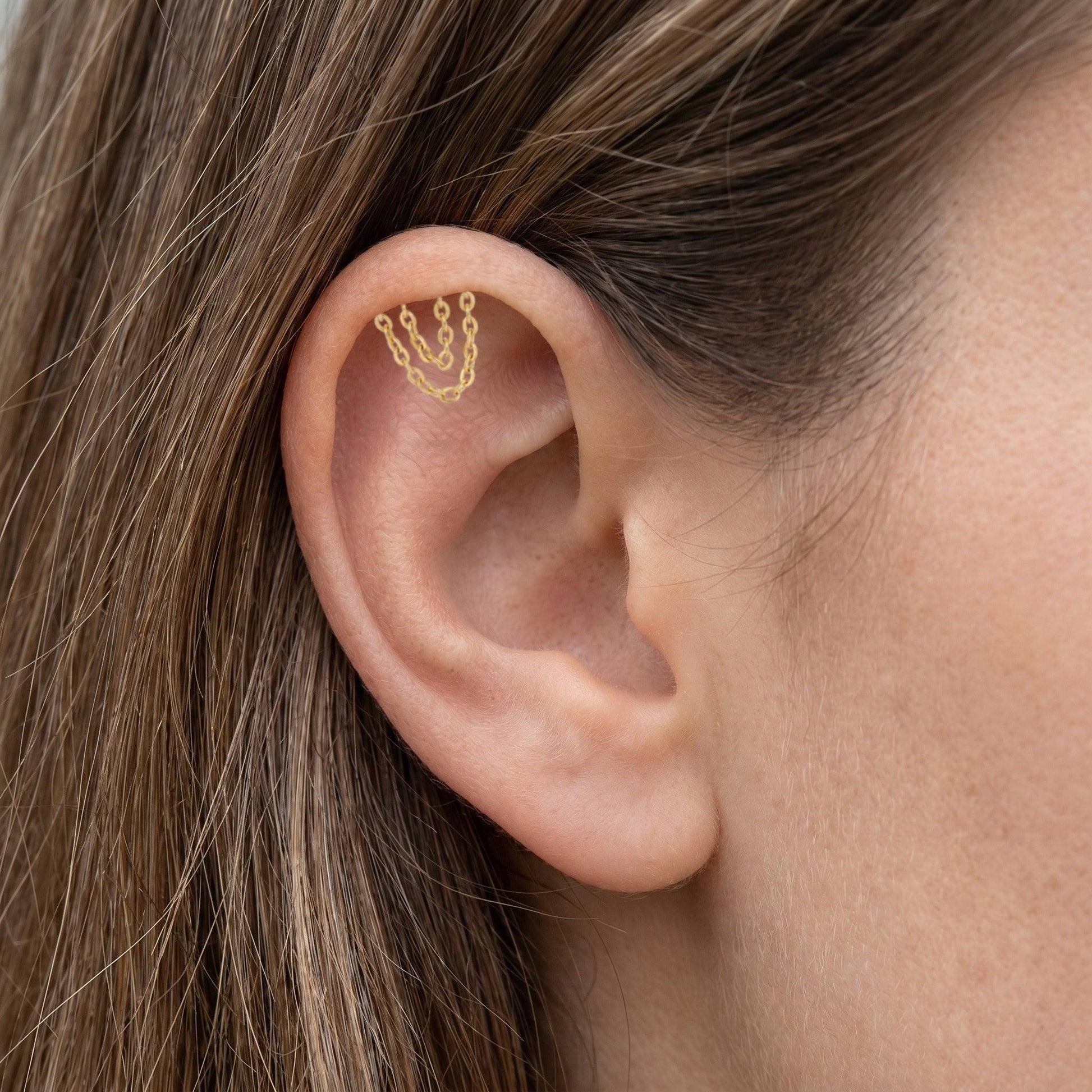 Gold Front Helix Piercing - Geometric gold chain helix