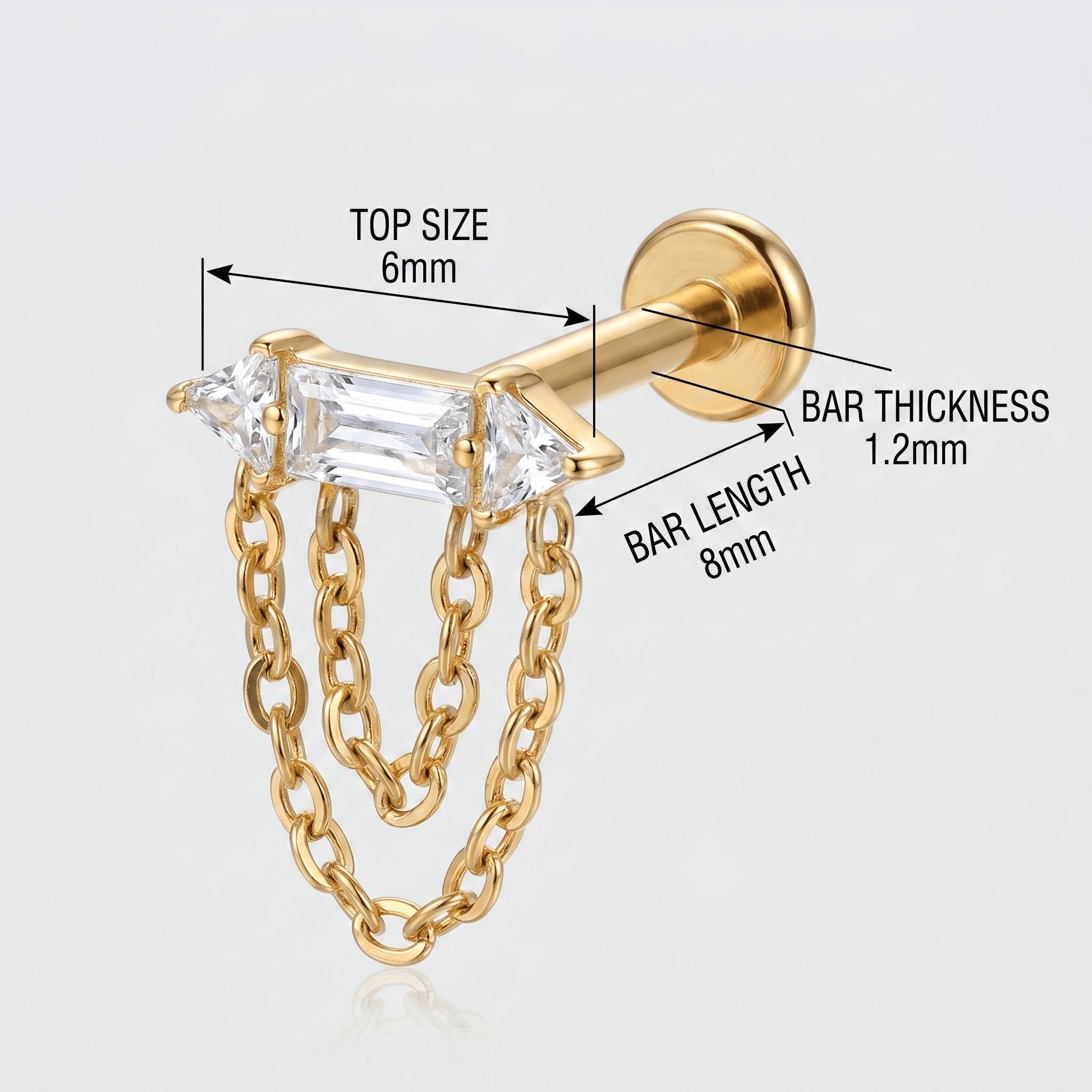Gold Front Helix Piercing - Layered chain ear stack