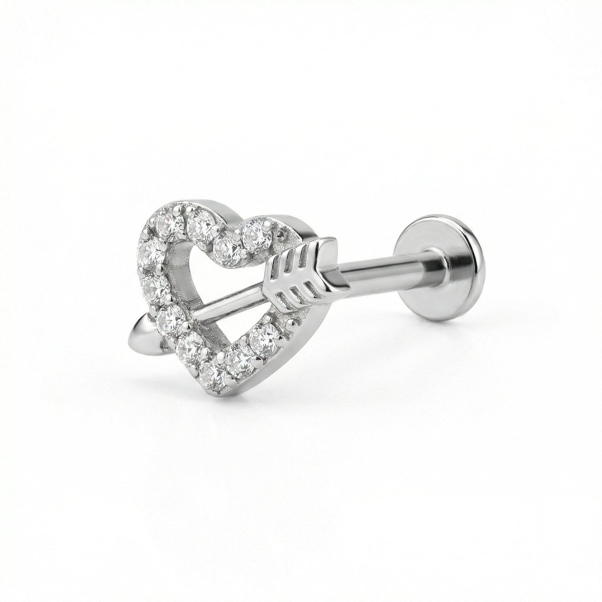 Heart Front Helix Piercing - Silver titanium heart arrow