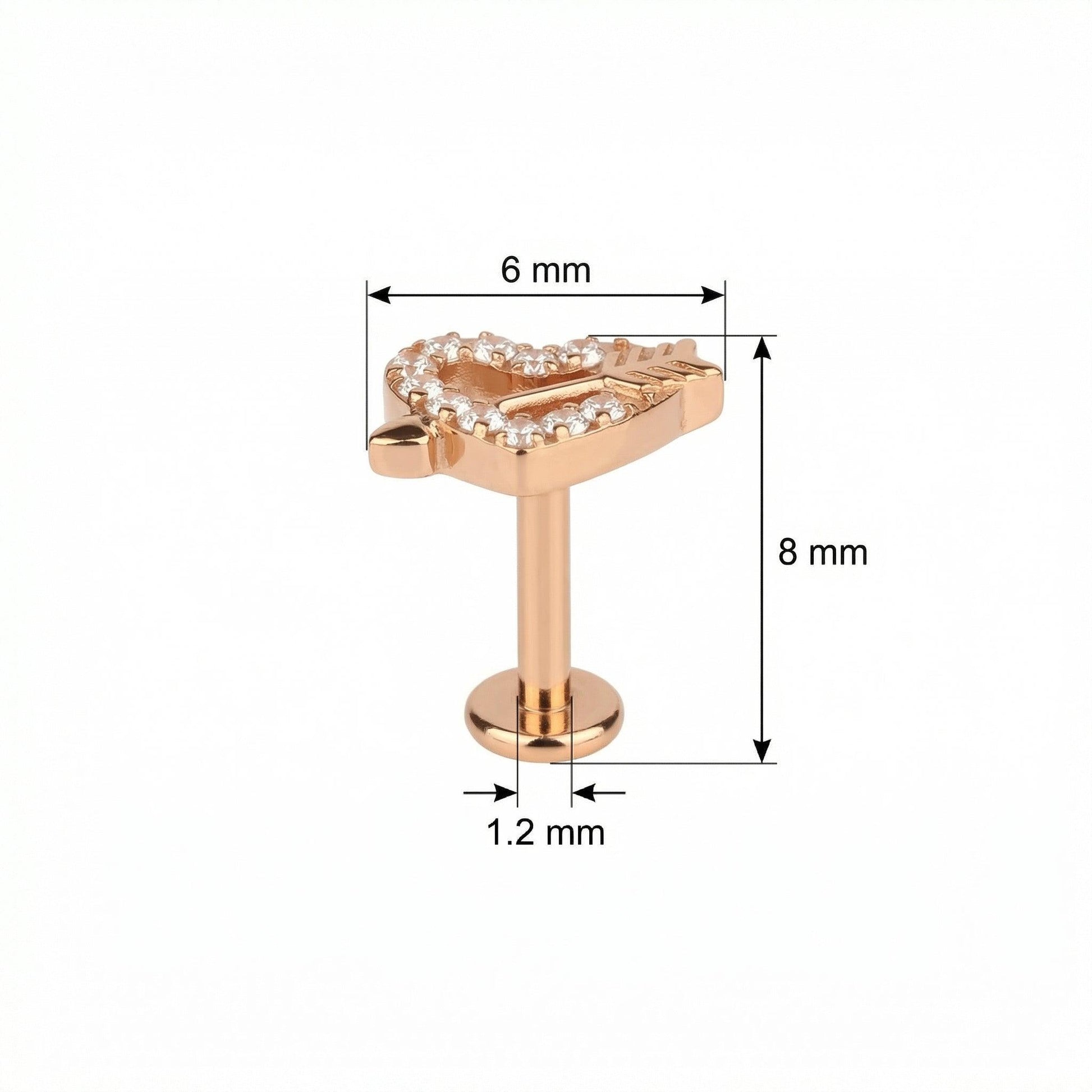 Heart Front Helix Piercing - Size chart diagram for