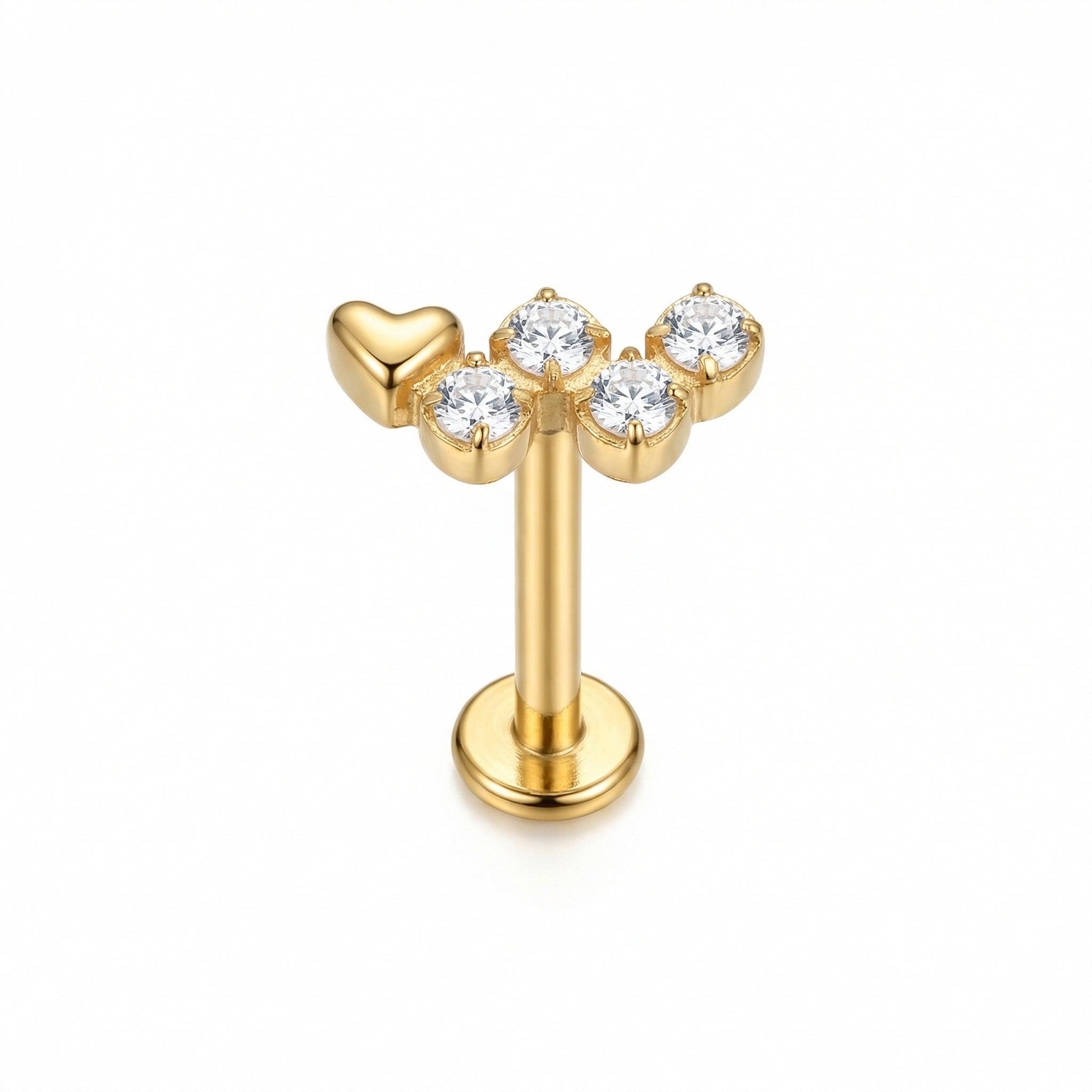 Heart Hidden Helix Piercing - 16G G23 titanium gold