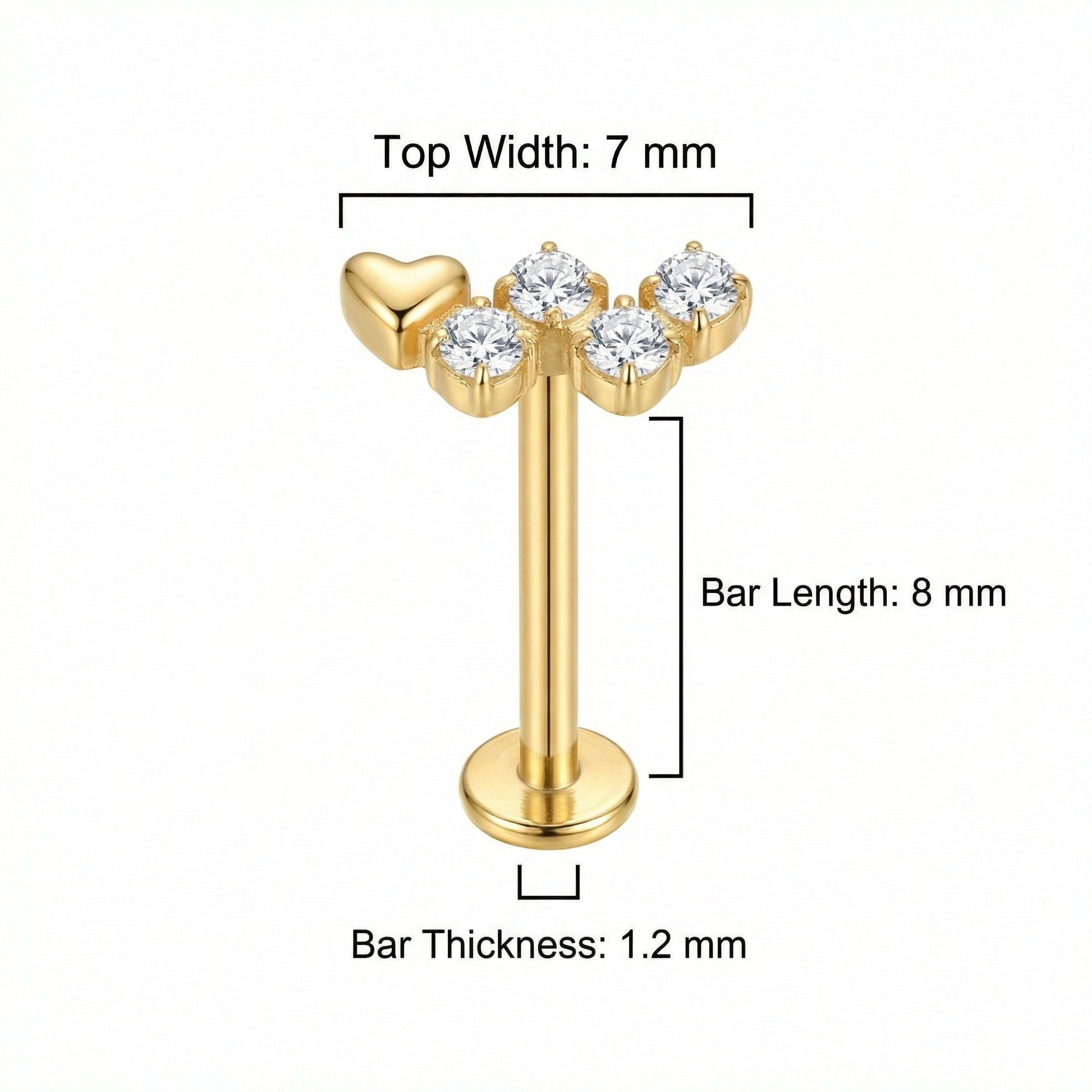 Heart Hidden Helix Piercing - Size chart diagram for