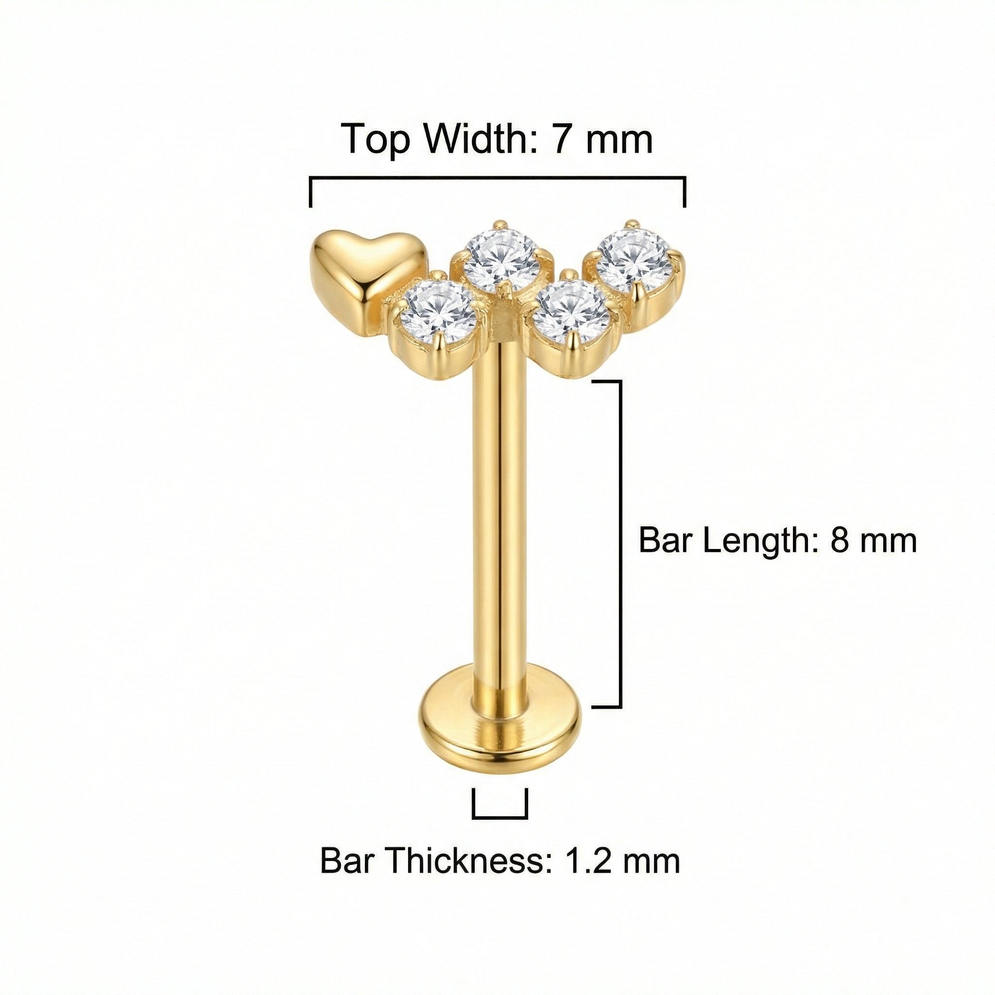 Heart Hidden Helix Piercing - Size chart diagram for