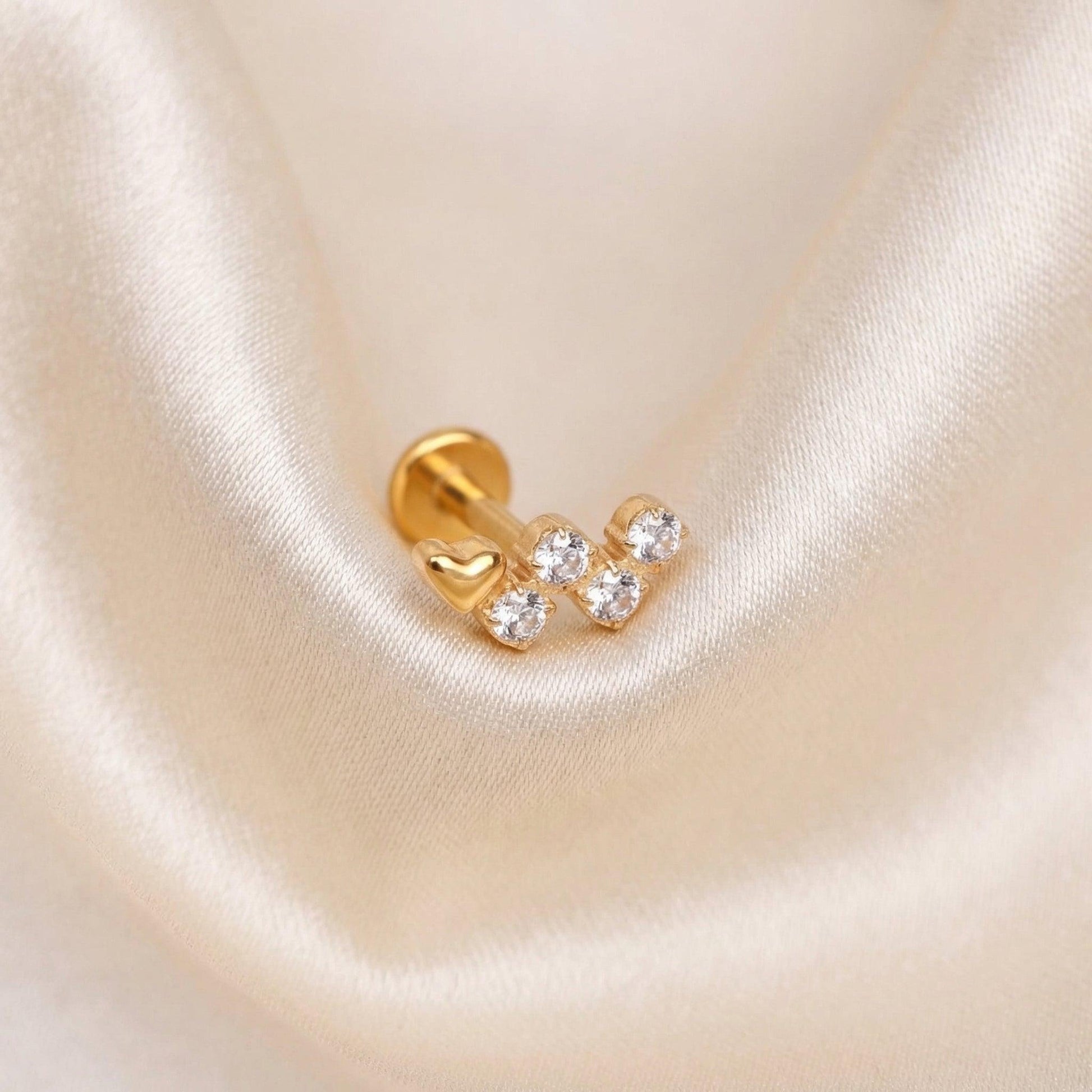 Heart Hidden Helix Piercing - Gold heart four stone