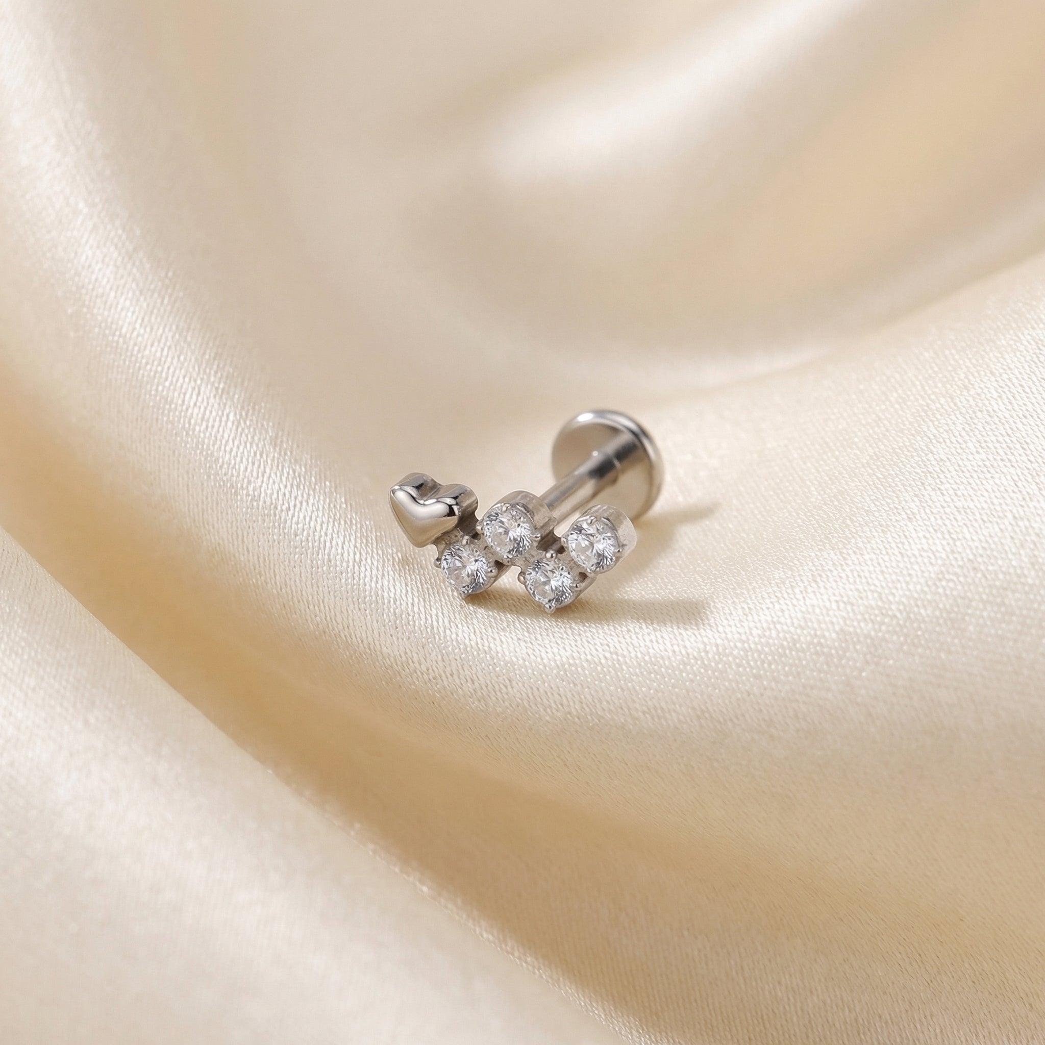 Heart Hidden Helix Piercing - Silver heart cz cluster