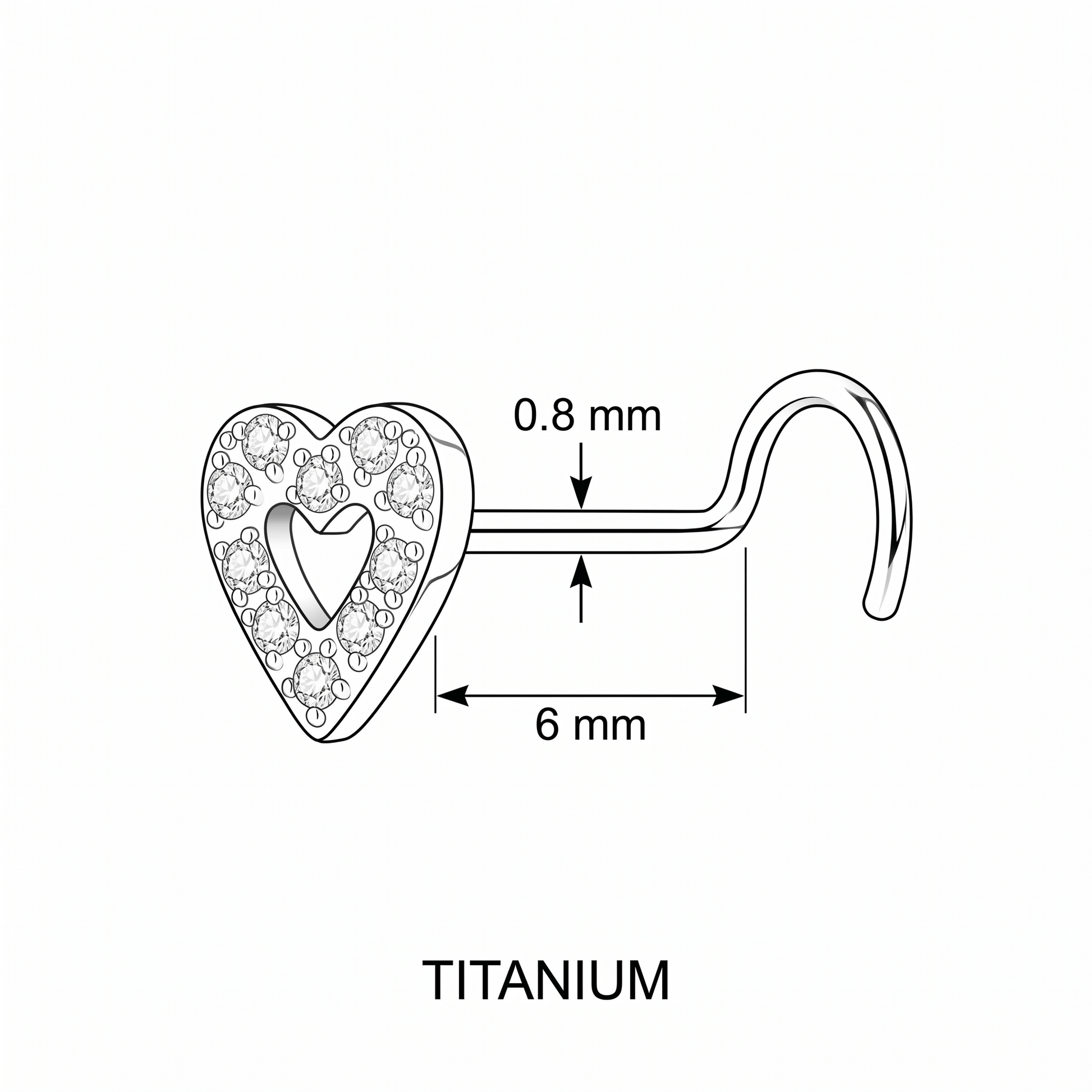 heart nose stud close-up, nickel-free 20G nose jewelry