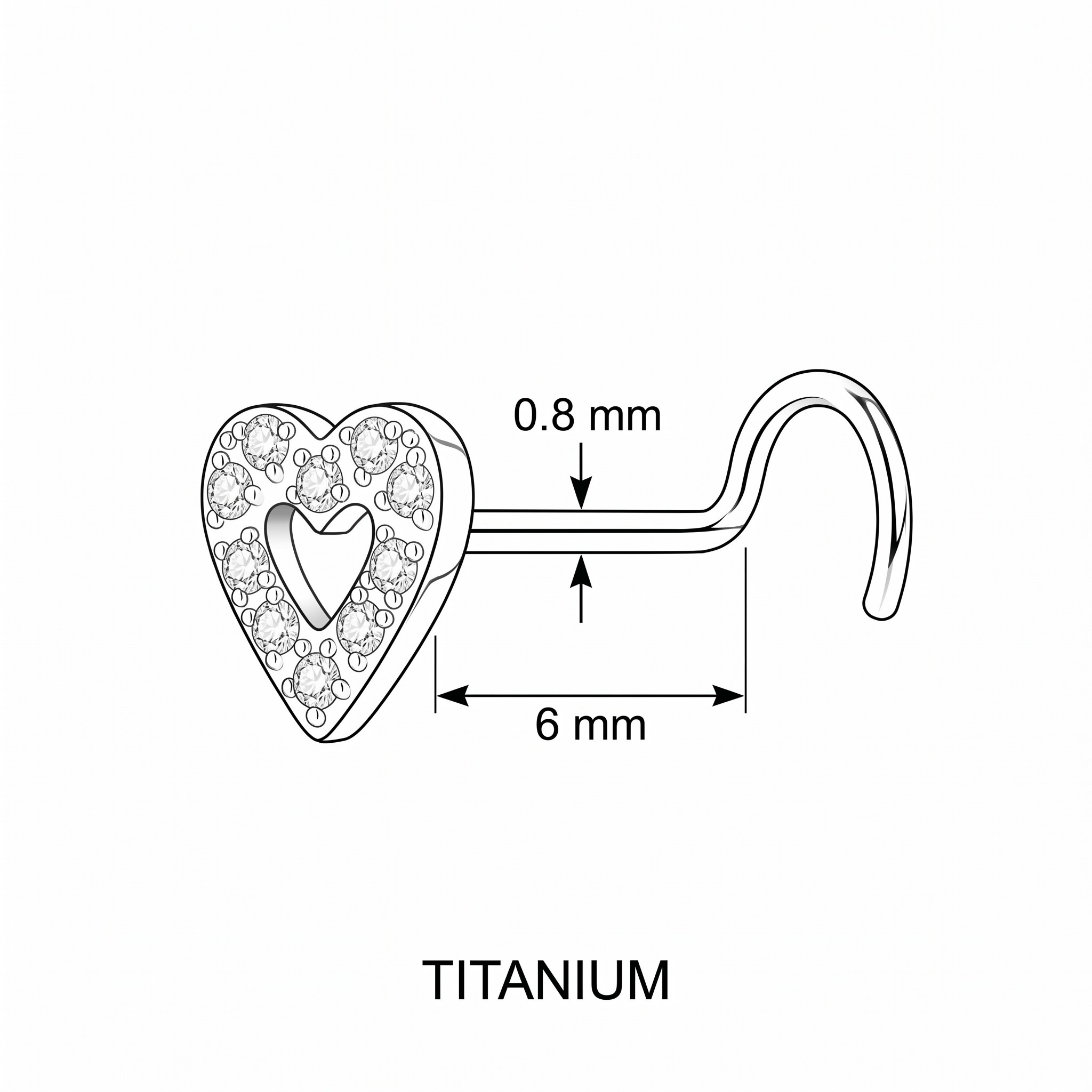 heart nose stud close-up, nickel-free 20G nose jewelry