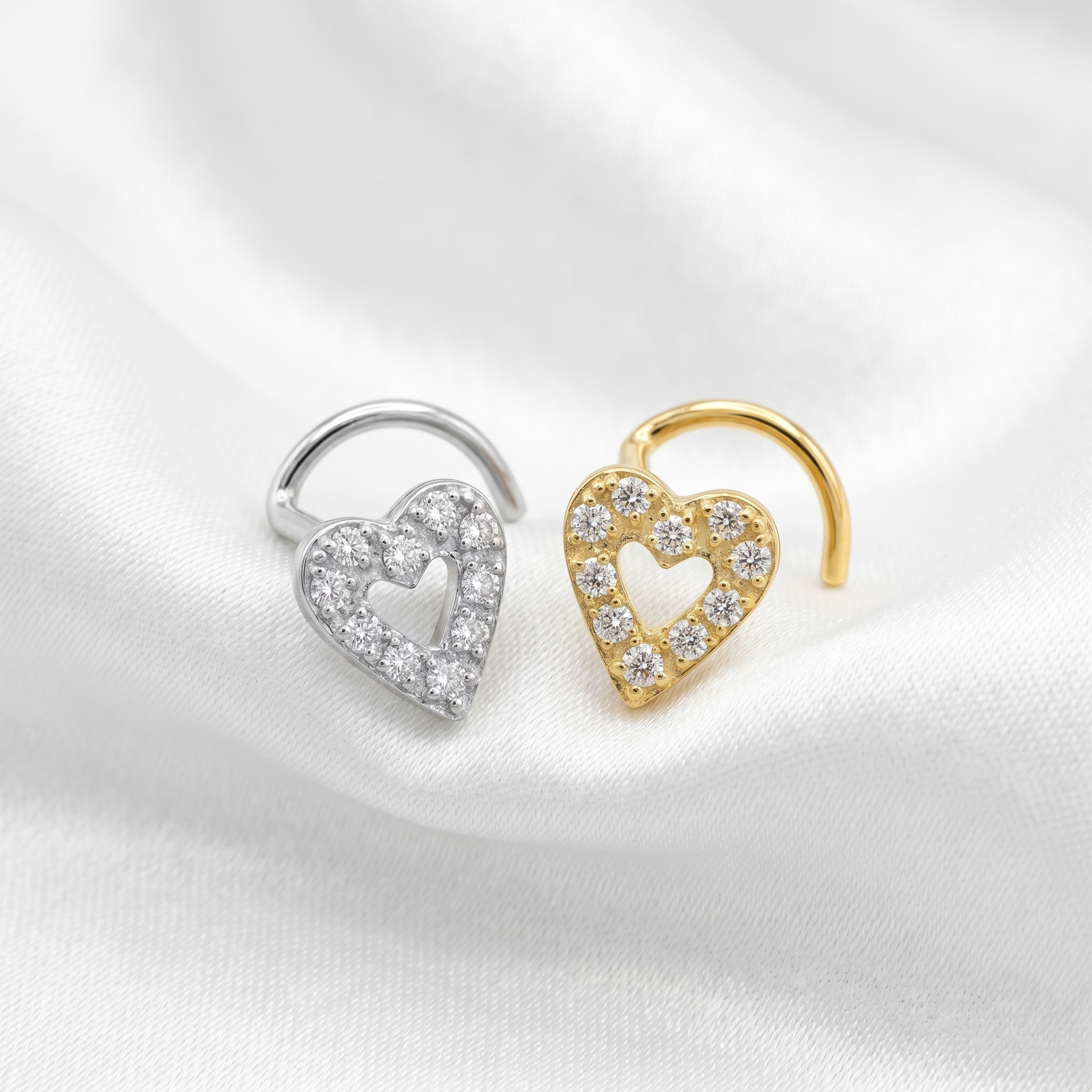 heart nose stud side profile on the nostril