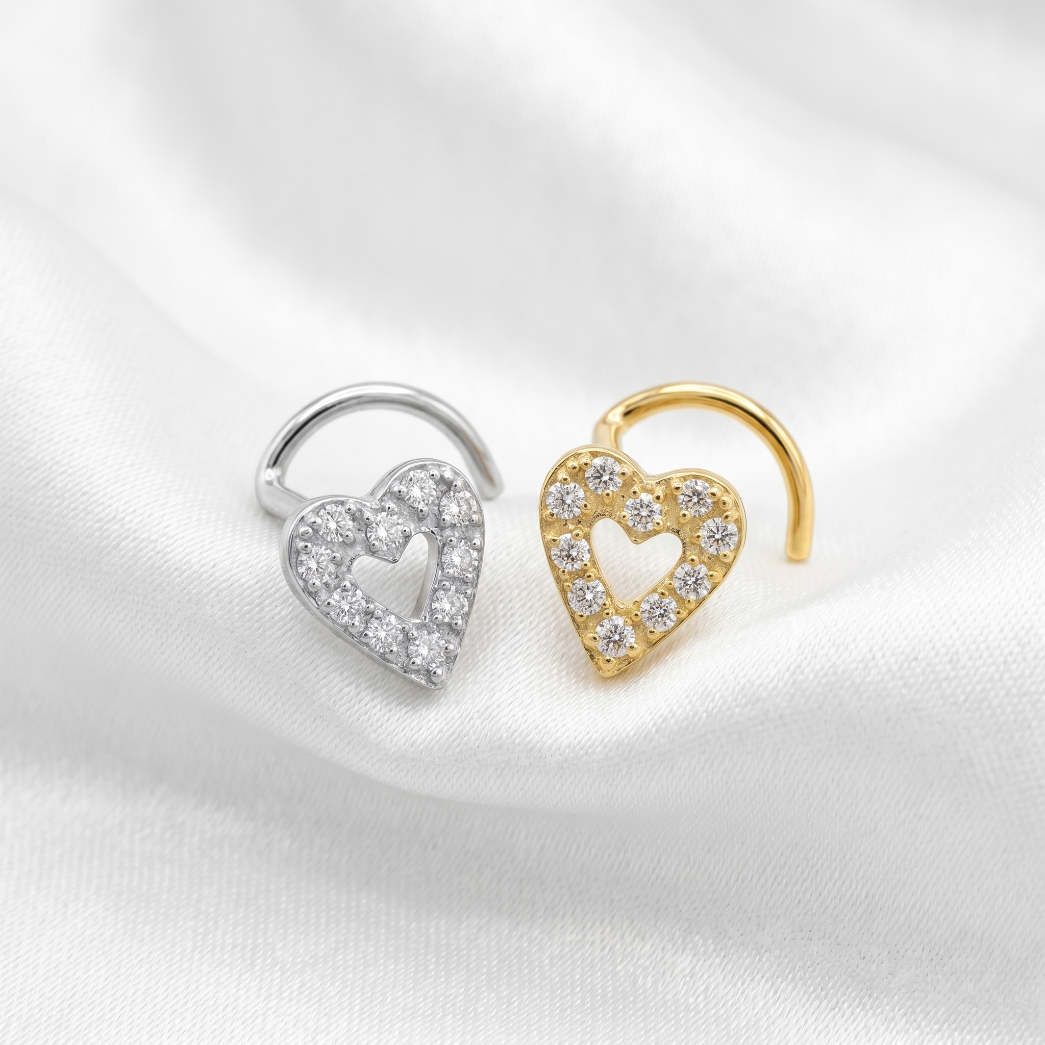 heart nose stud side profile on the nostril