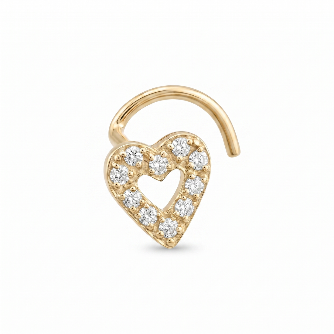 heart nose stud close-up on a model — single nostril nose jewelry