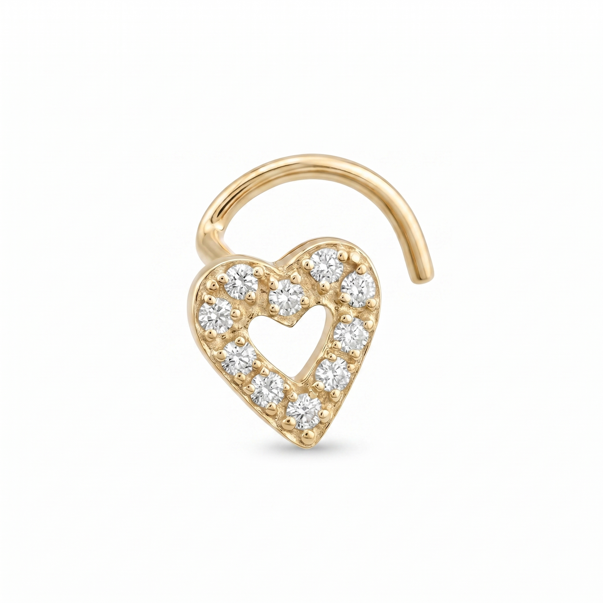 heart nose stud in gold on a white background — G23 titanium 20G