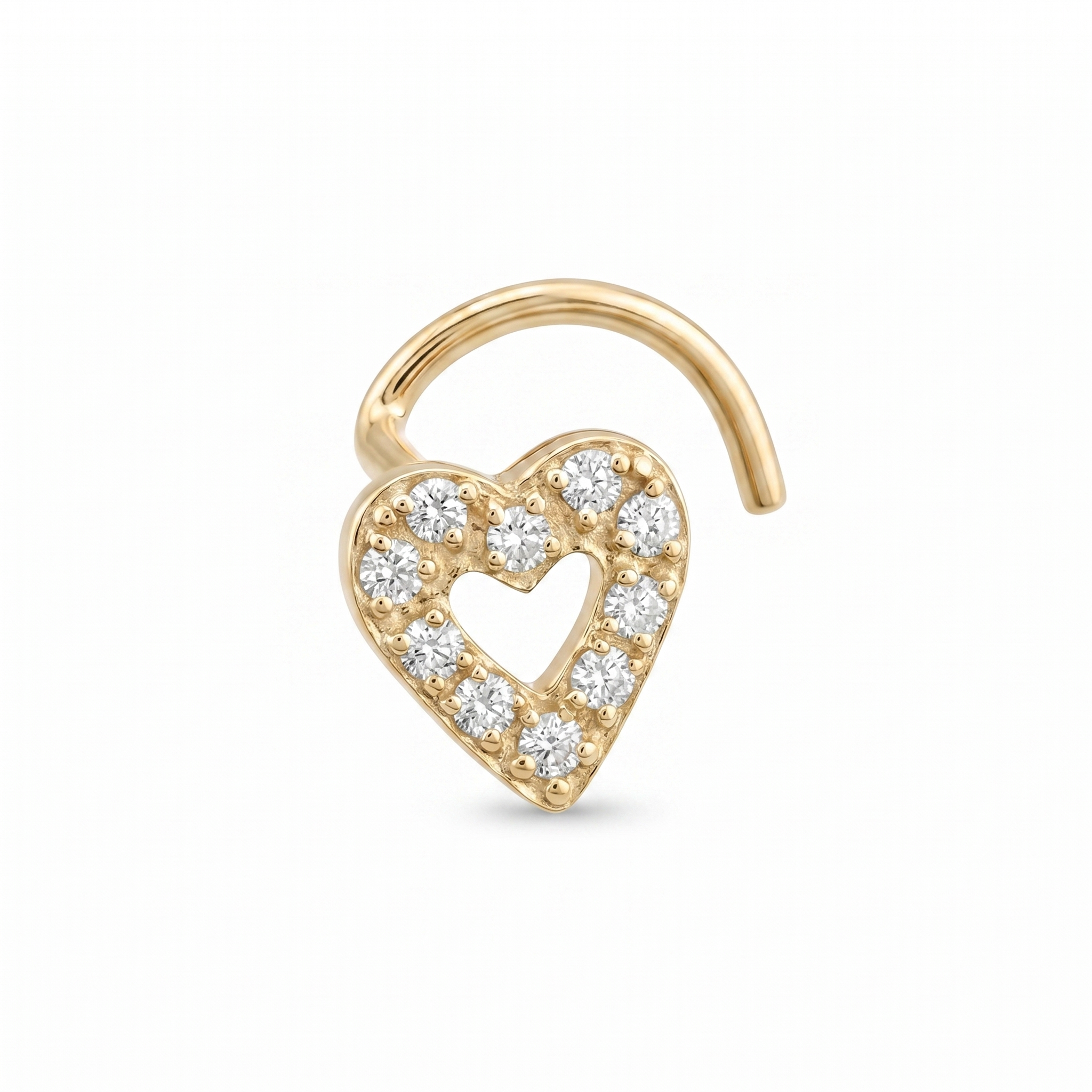 heart nose stud in gold on a white background — G23 titanium 20G