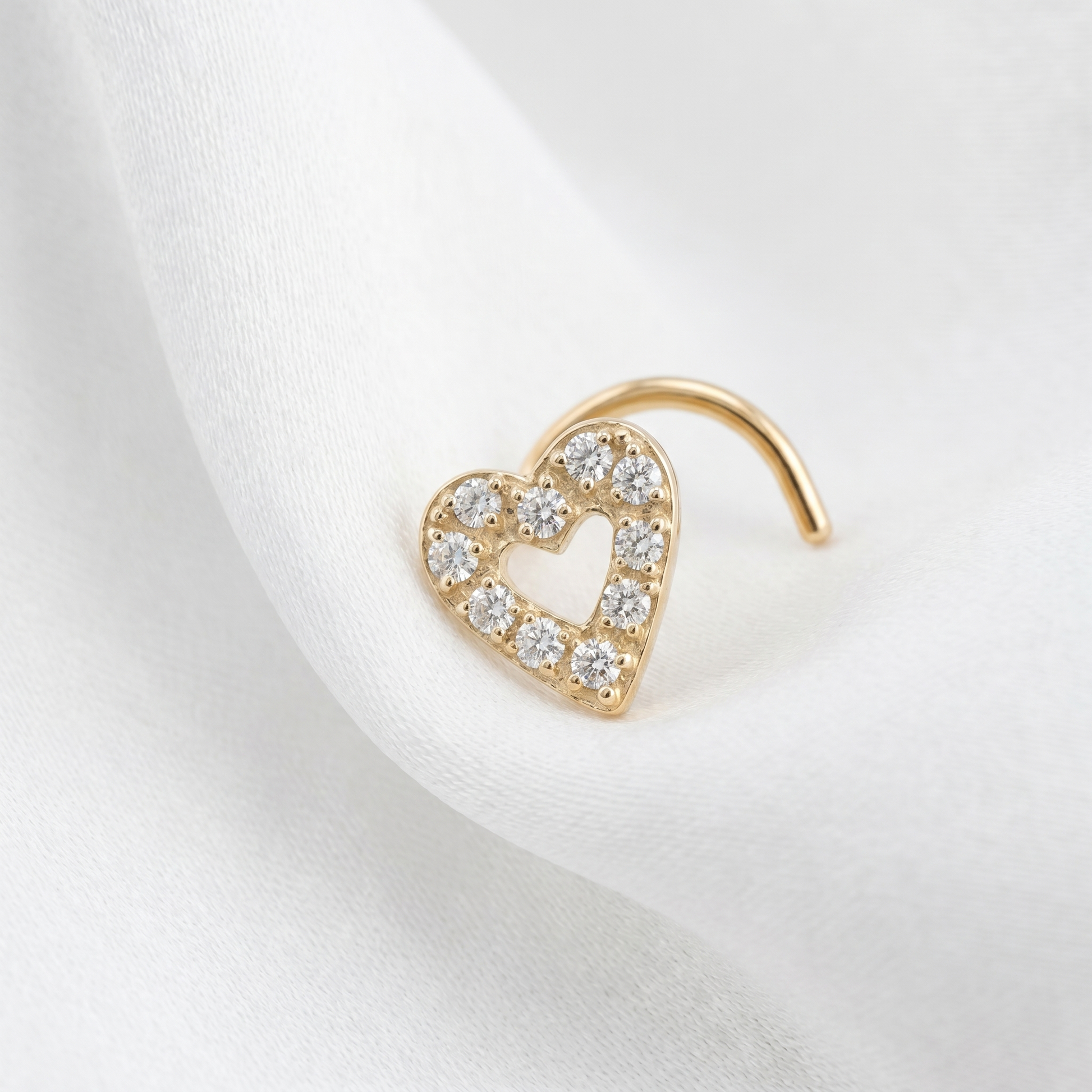 heart nose stud on satin fabric — G23 titanium 20G