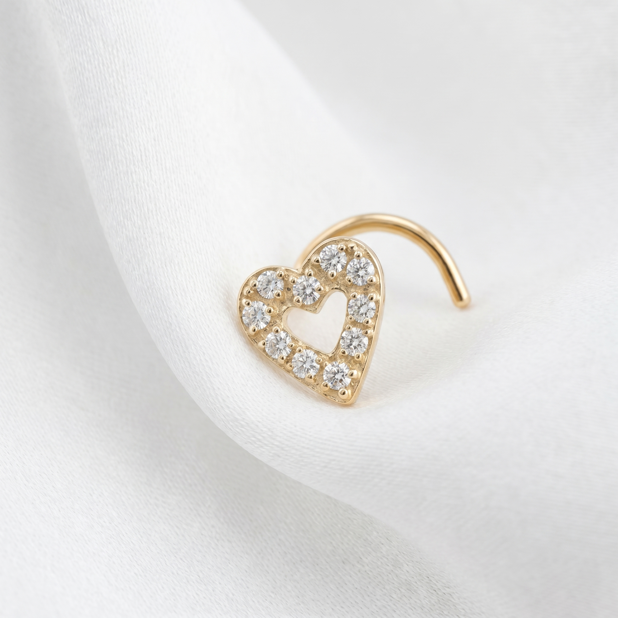 heart nose stud on satin fabric — G23 titanium 20G