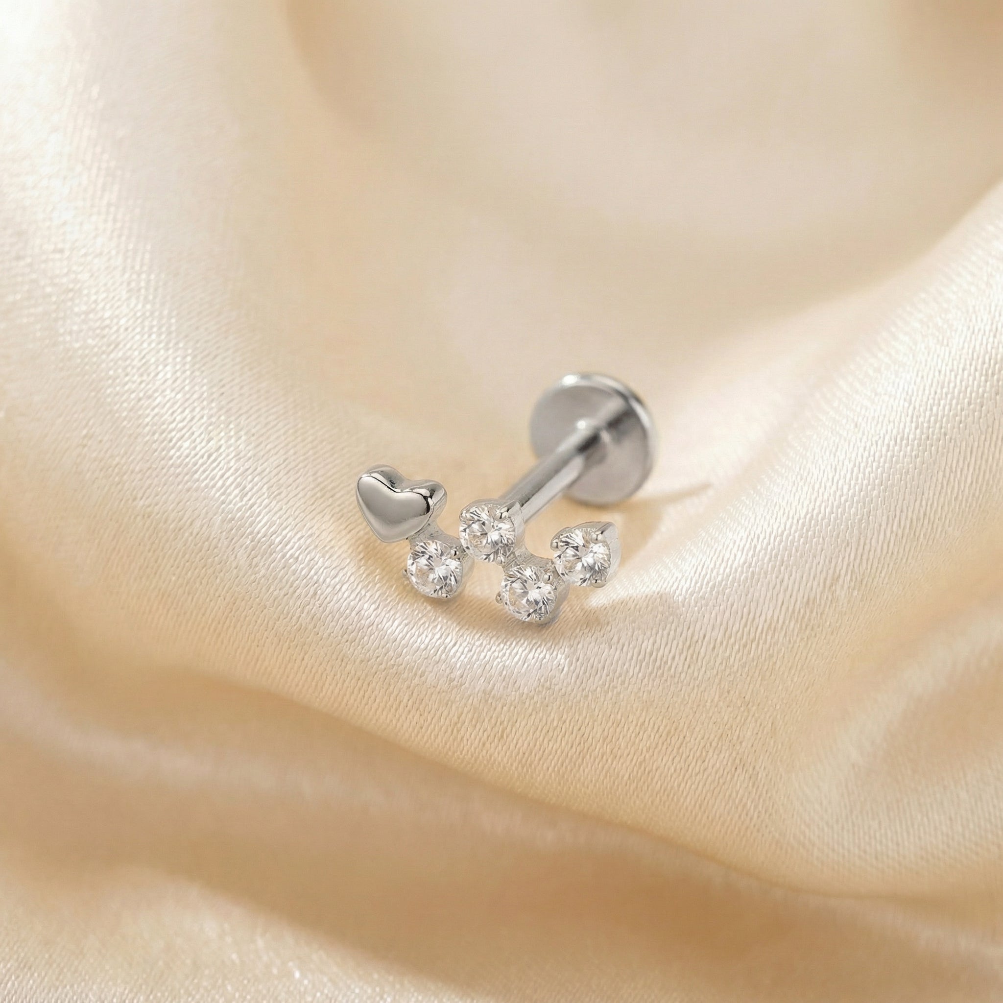 Heart Forward Helix Piercing - Silver hypoallergenic ear stack