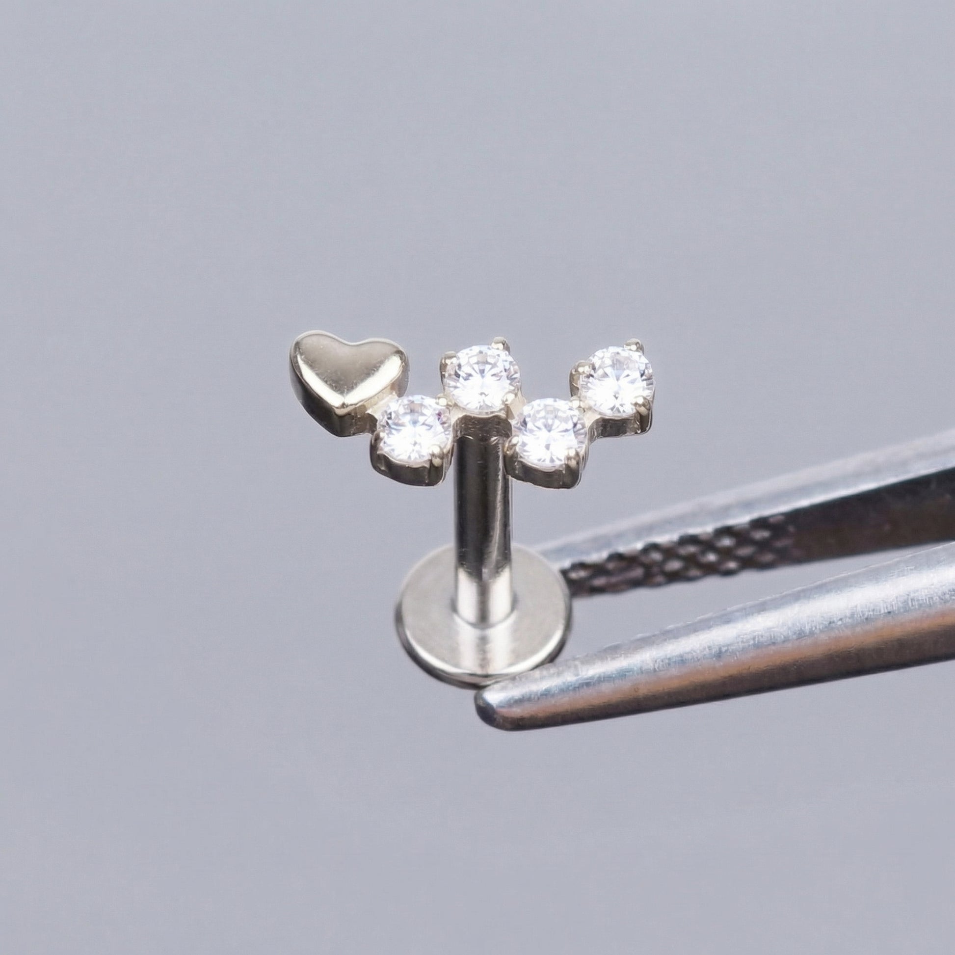 Heart Forward Helix Piercing - Silver heart cluster faux