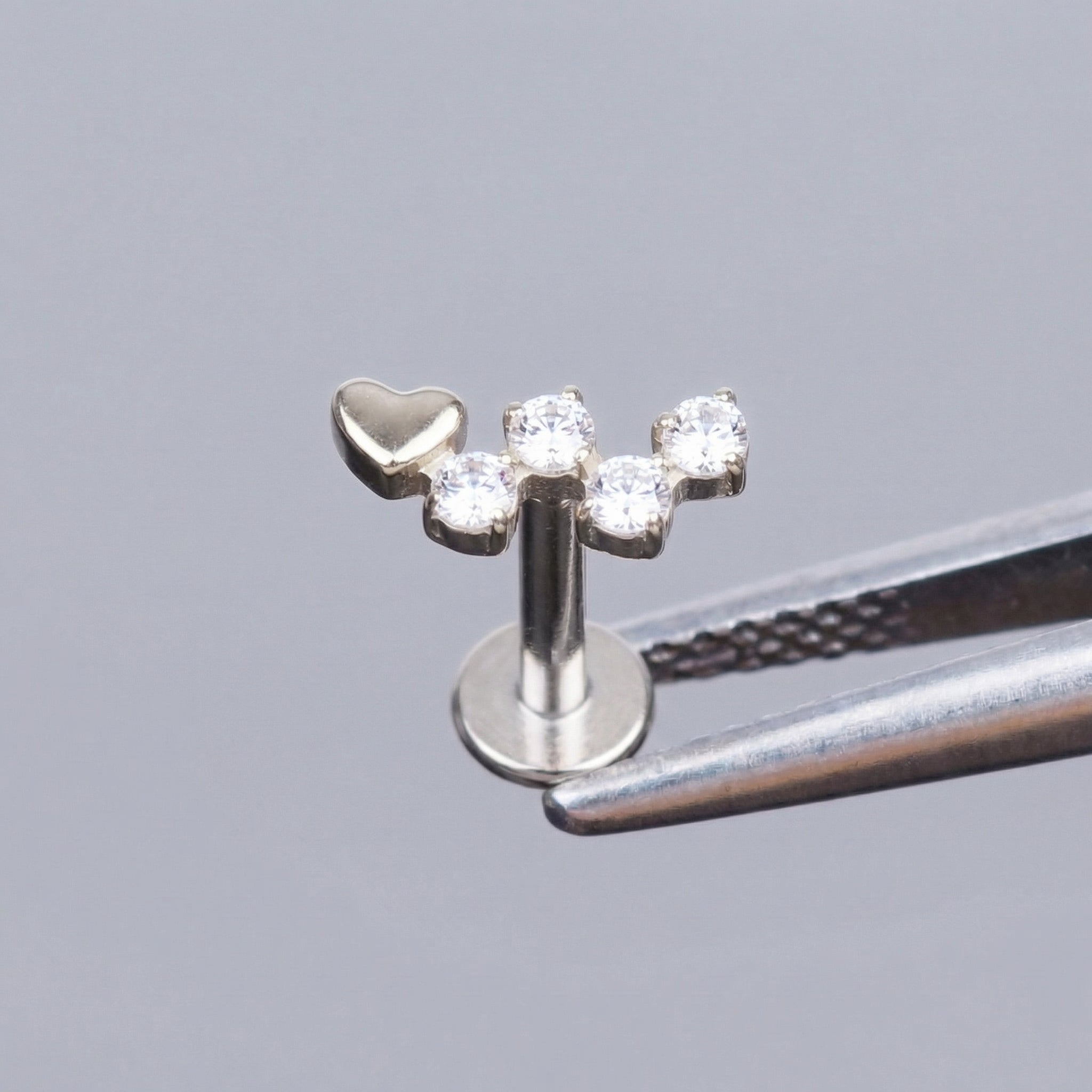 Heart Forward Helix Piercing - Silver heart cluster faux