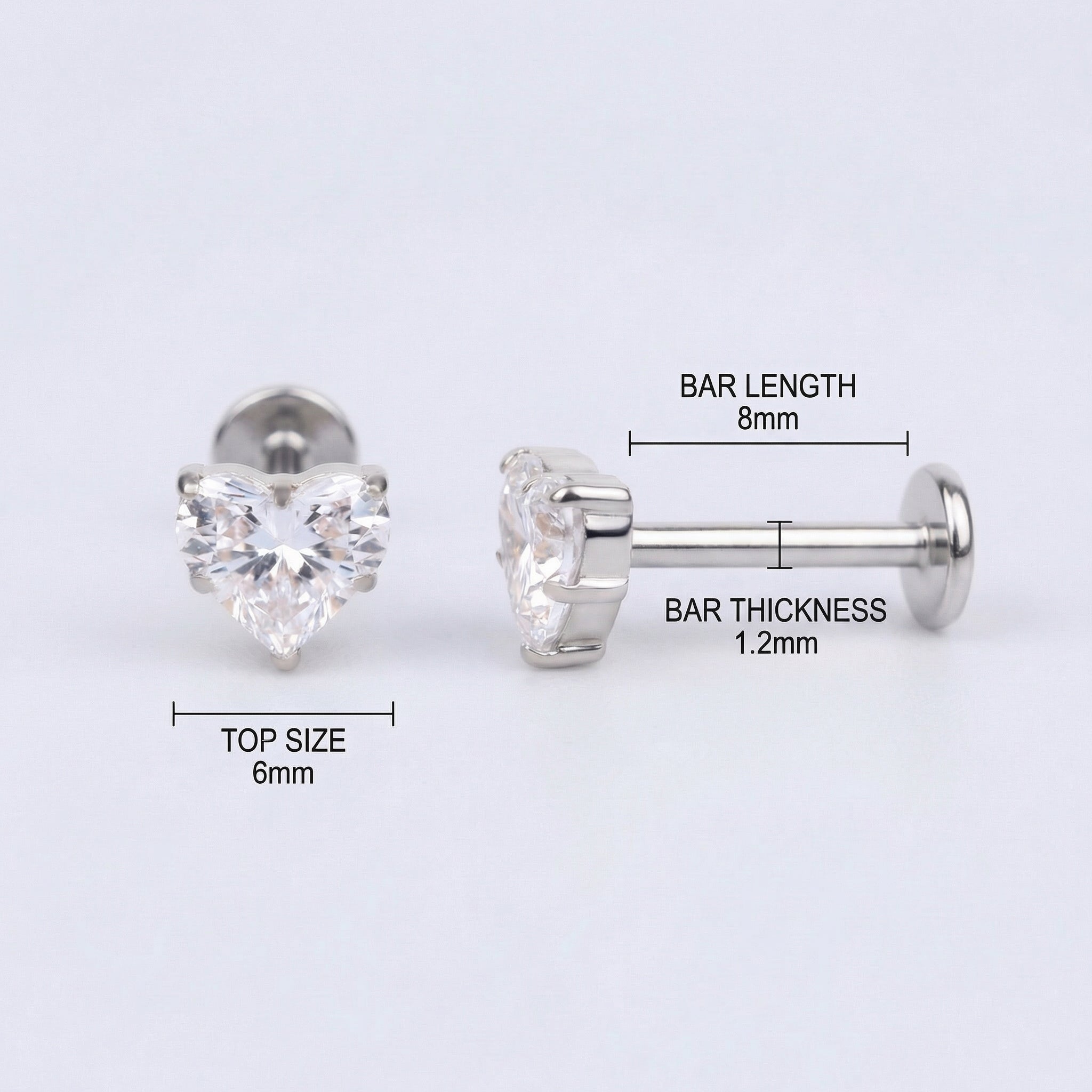Vertical Piercing Jewelry - Diagram showing bar measurements for the silver