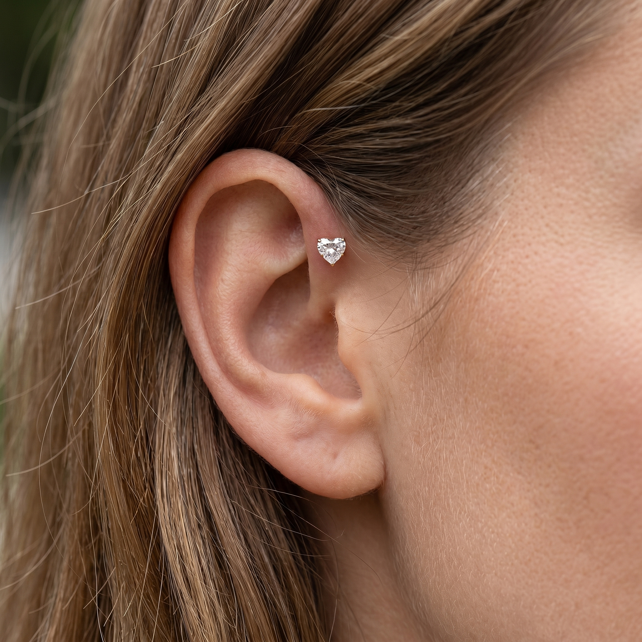 Vertical Piercing Jewelry - Gold medical-grade titanium stud worn in a