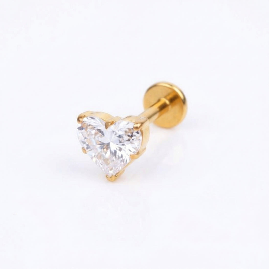 Silver heart zircon stud — triple helix piercing placement