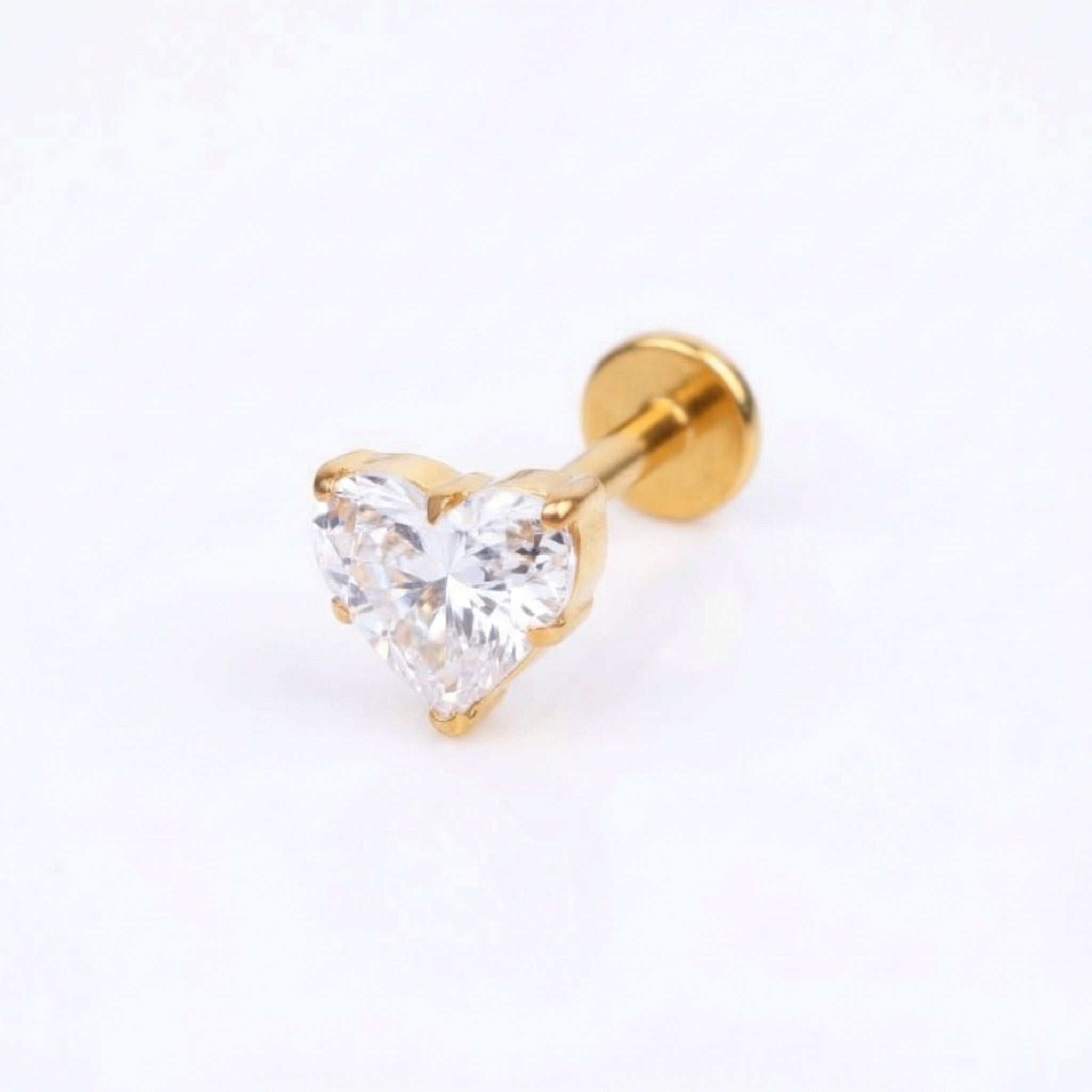 Vertical Labret Piercing Jewelry - Silver heart zircon stud