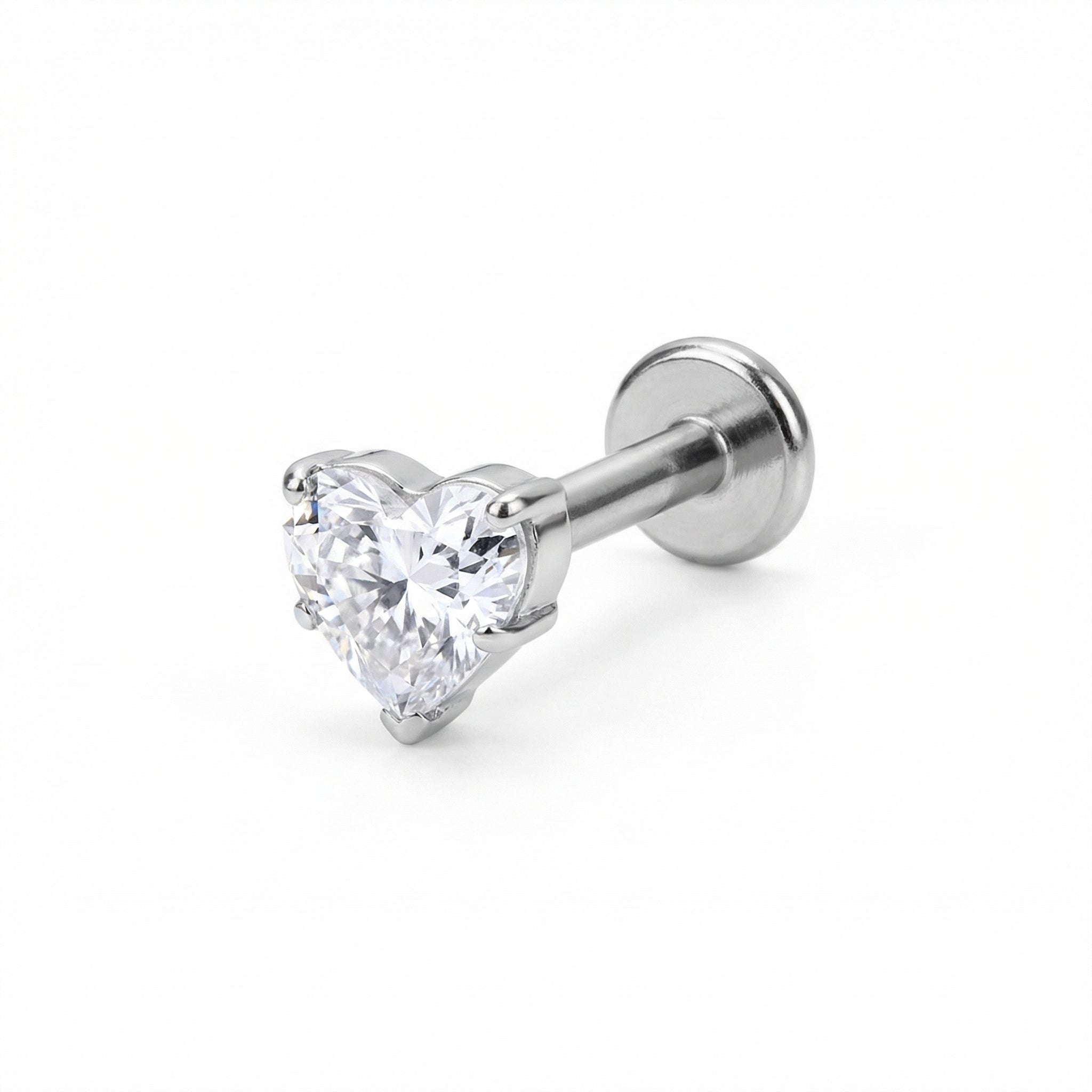 Vertical Labret Piercing Jewelry - Single silver heart faux