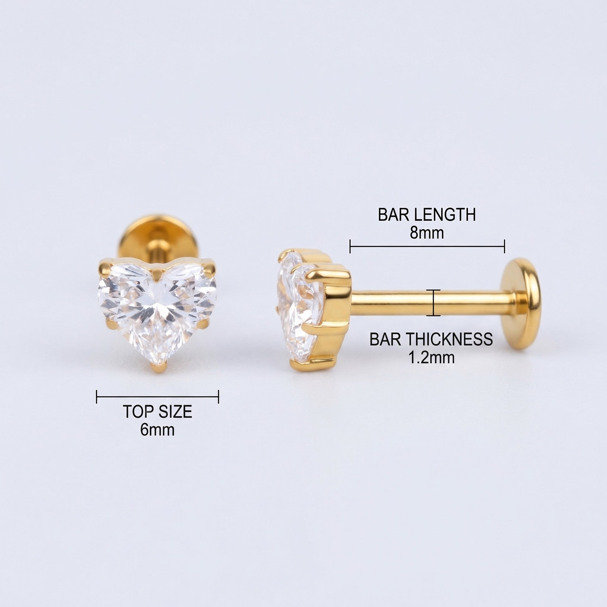 Vertical Piercing Jewelry - Diagram showing sizing and measurements for the