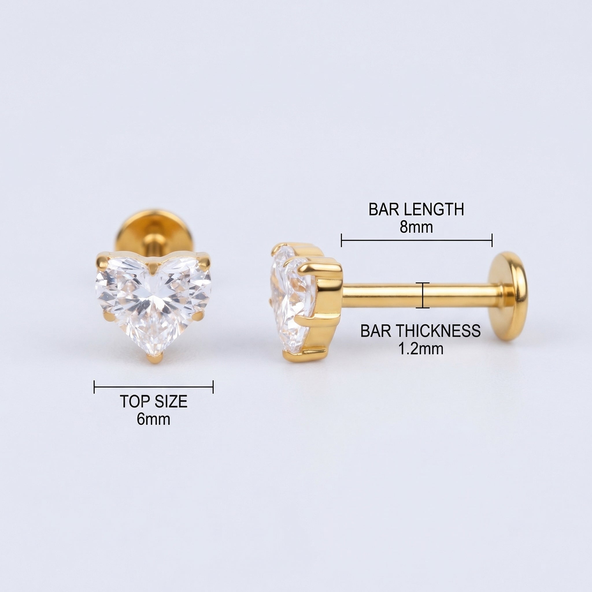 Vertical Piercing Jewelry - Diagram showing sizing and measurements for the