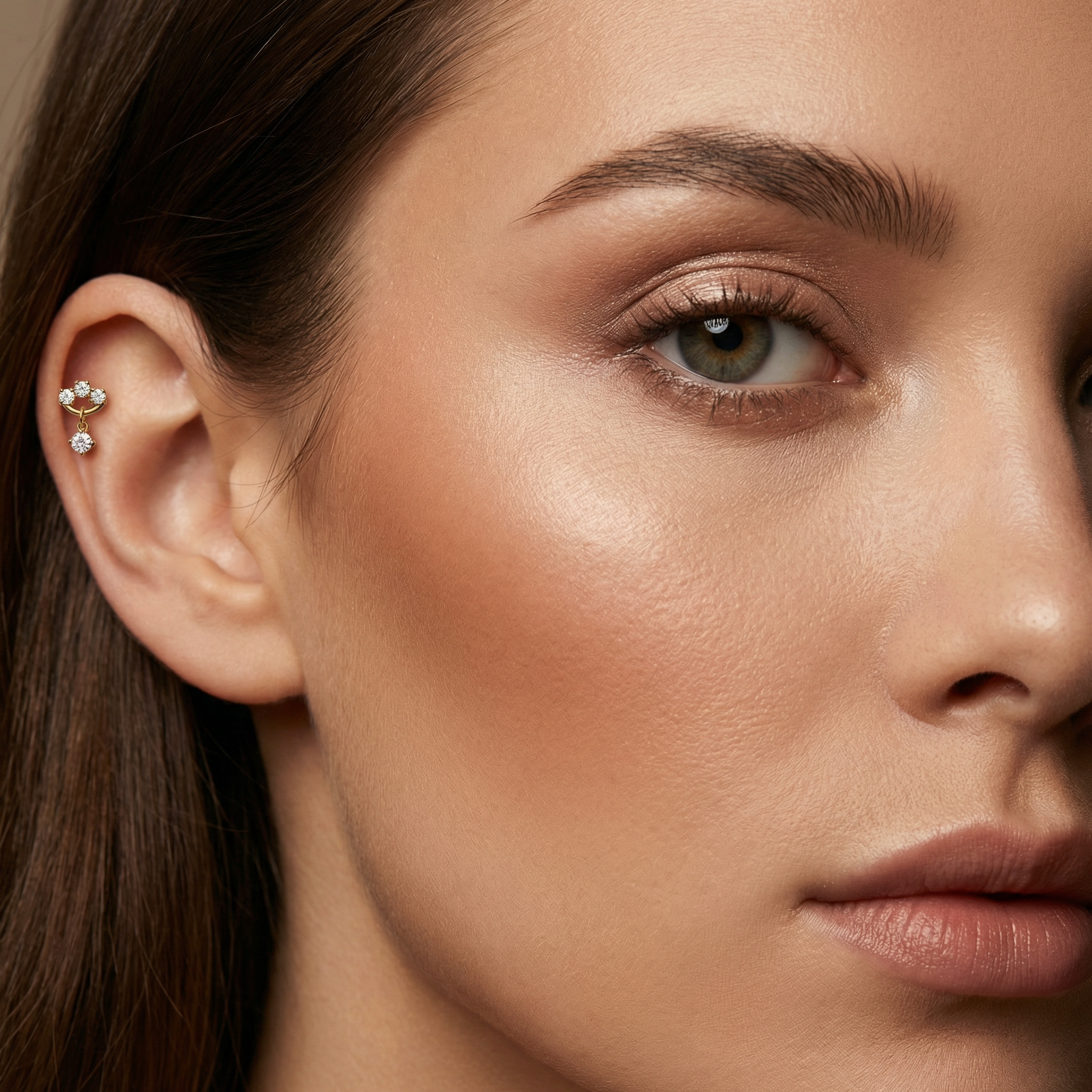 Titanium Triple Zircon Dangle Labret Piercing 7mm (16G) Flat Back Cartilage Stud for Helix Lobe and Lip