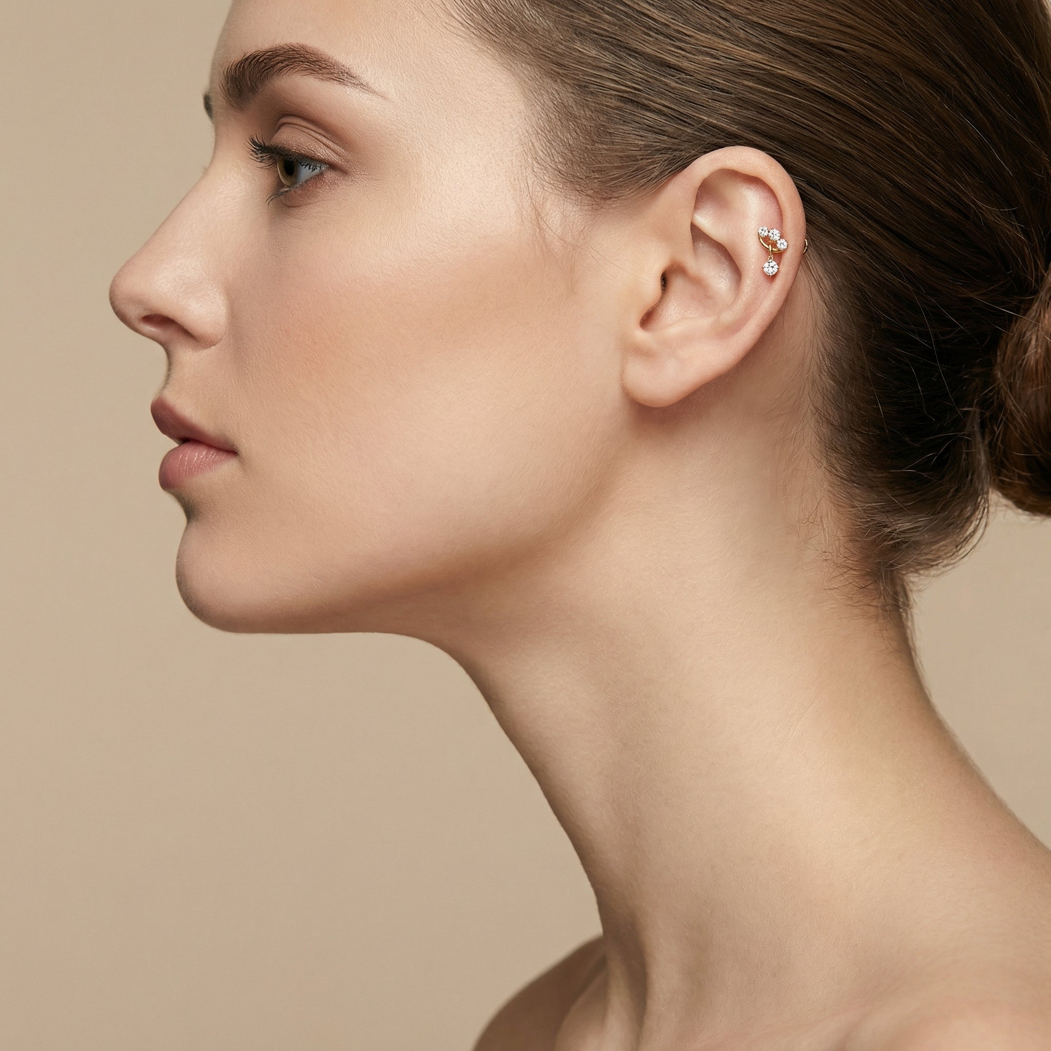 Titanium Triple Zircon Dangle Labret Piercing 7mm (16G) Flat Back Cartilage Stud for Helix Lobe and Lip