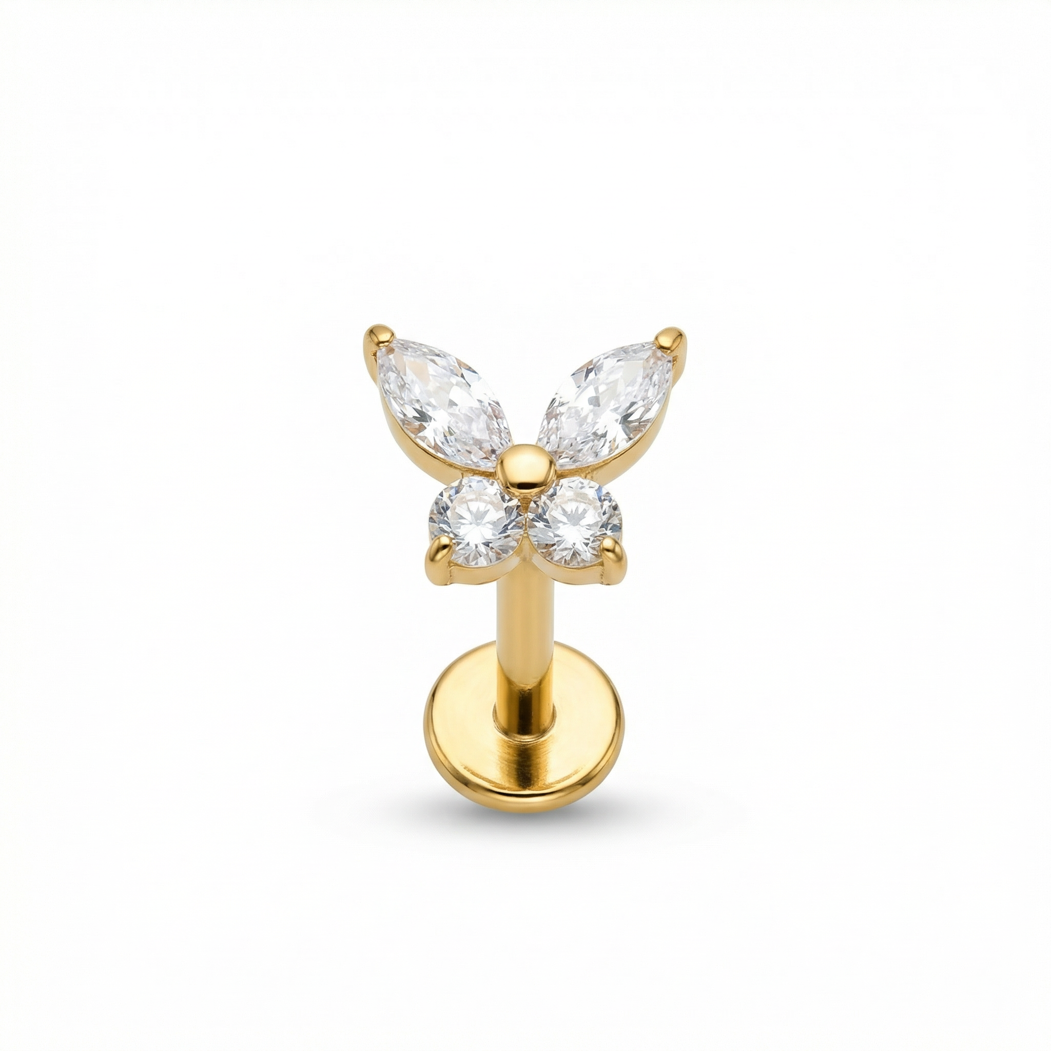 Butterfly CZ Titanium Labret Stud 16G Flat Back Helix Tragus Cartilage Piercing