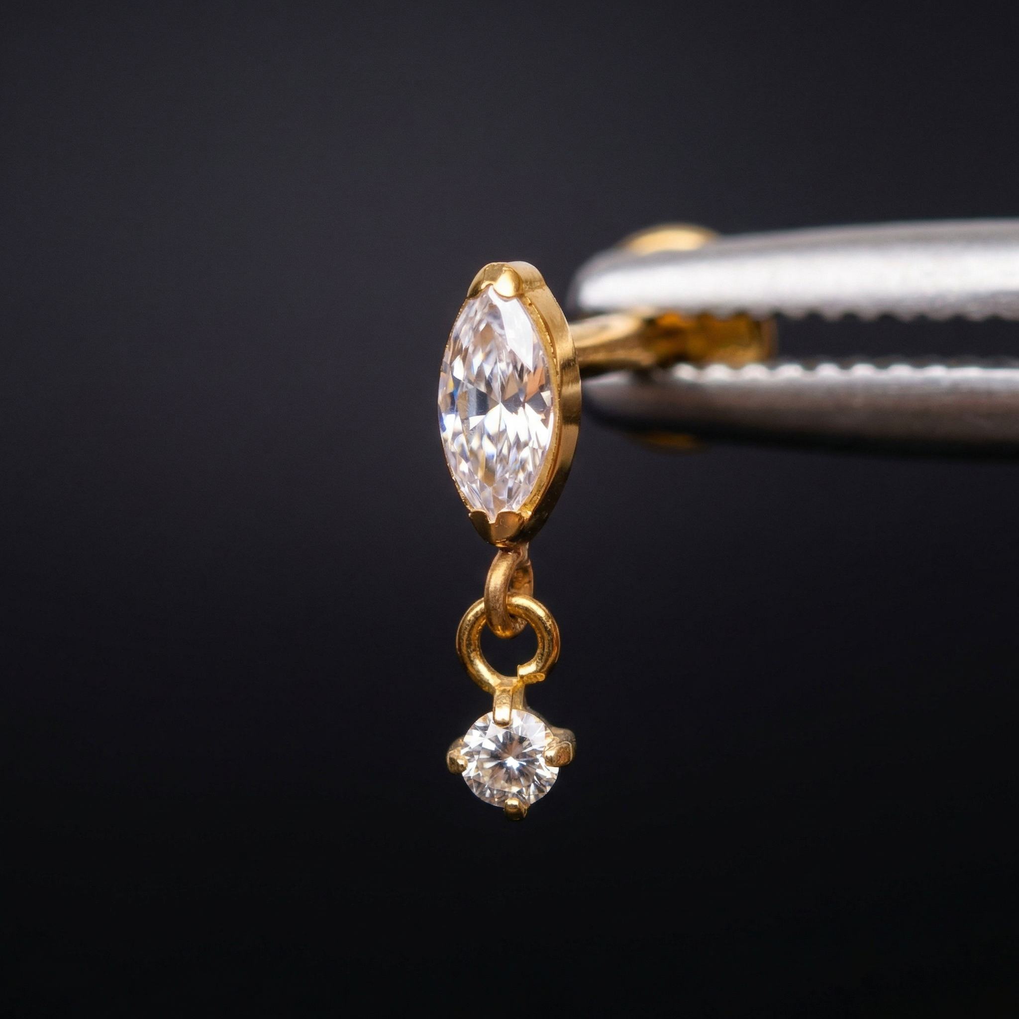 Marquise CZ Dangle Titanium Labret Stud 16G Flat Back Helix Tragus Cartilage Piercing