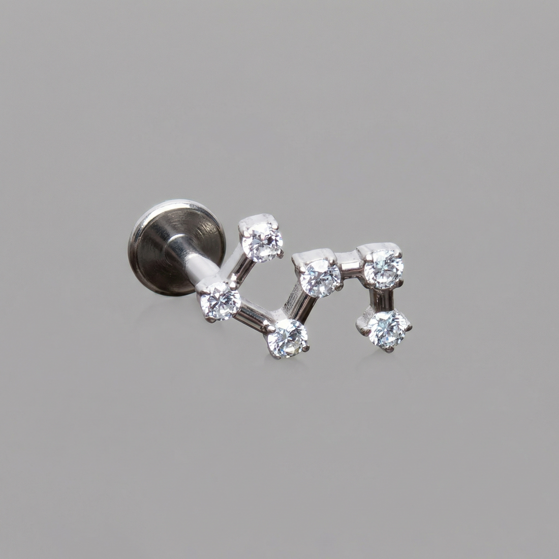 Titanium Star Cluster Zircon Labret Piercing 7mm (16G) Flat Back Stud for Helix Lobe Cartilage