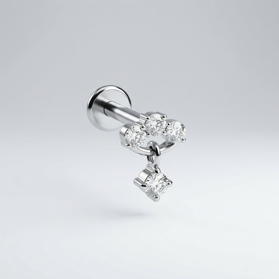 Titanium Triple Zircon Dangle Labret Piercing 7mm (16G) Flat Back Cartilage Stud for Helix Lobe and Lip