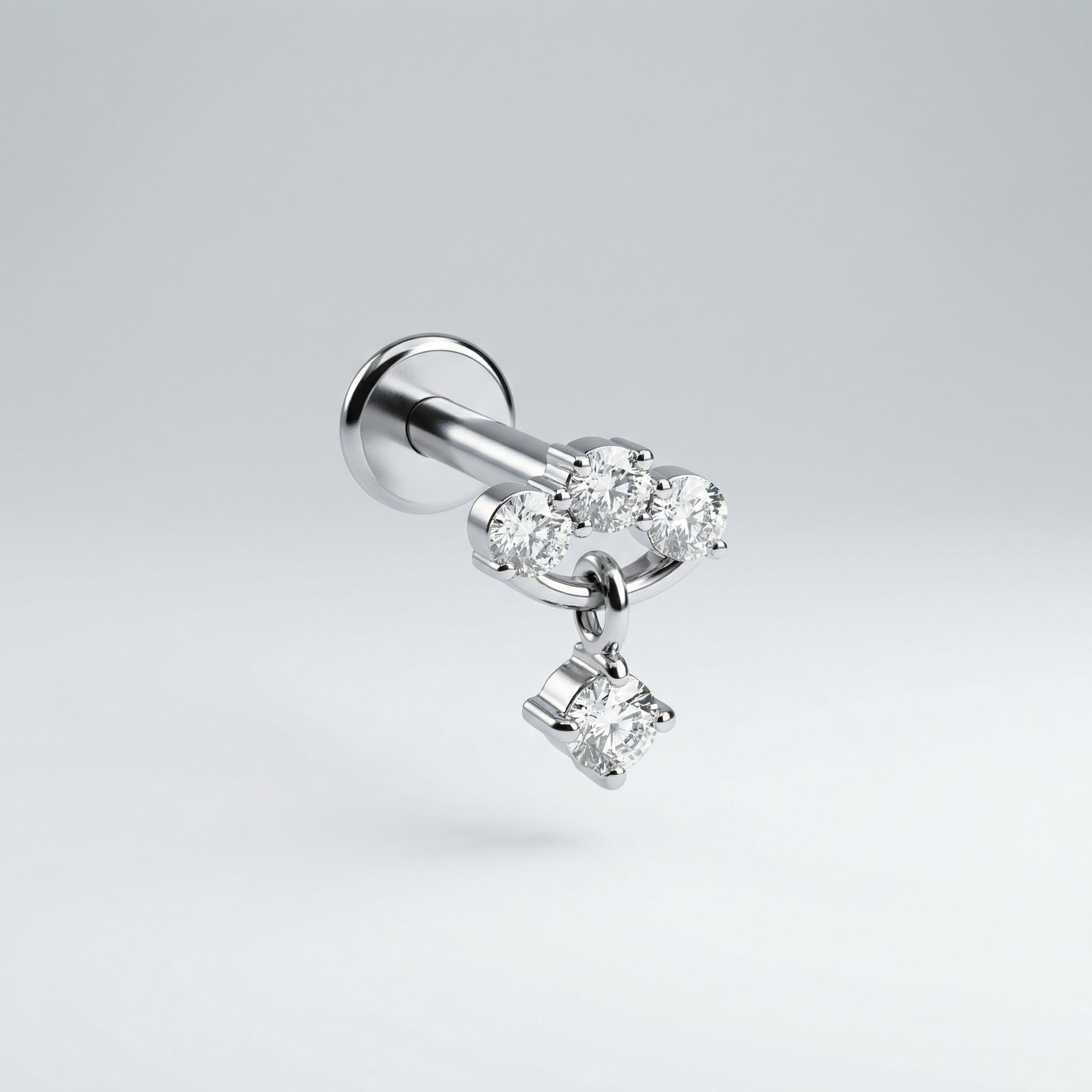 Titanium Triple Zircon Dangle Labret Piercing 7mm (16G) Flat Back Cartilage Stud for Helix Lobe and Lip