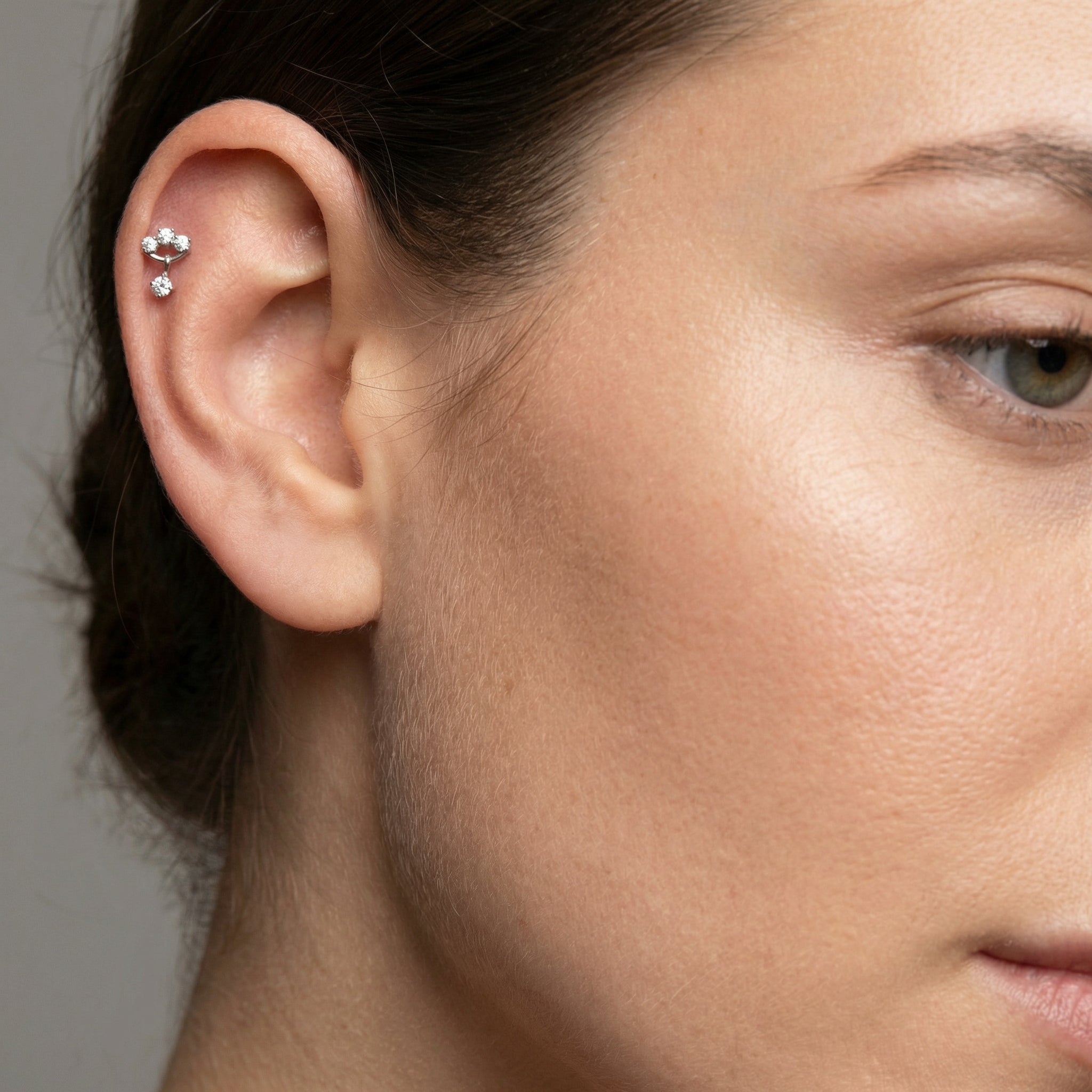 Titanium Triple Zircon Dangle Labret Piercing 7mm (16G) Flat Back Cartilage Stud for Helix Lobe and Lip