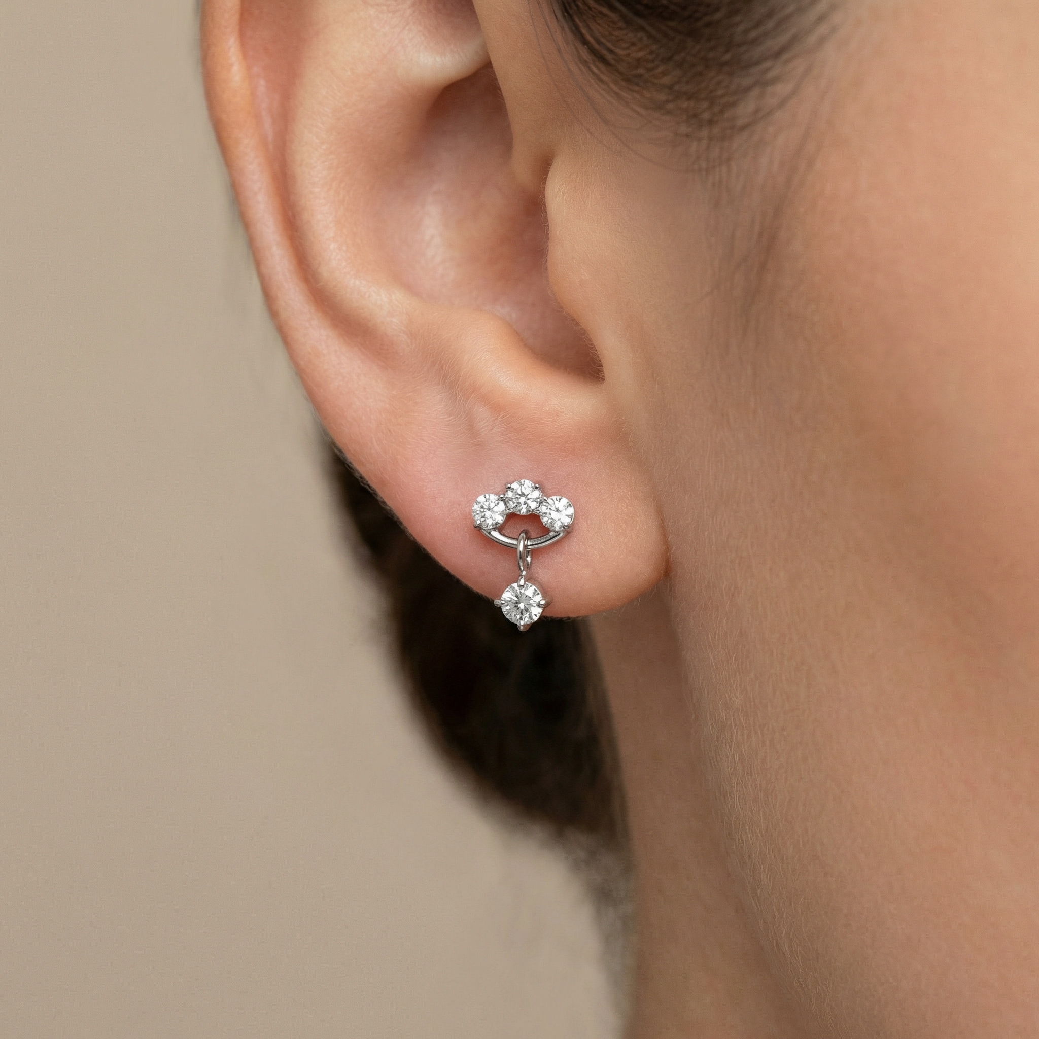 Titanium Triple Zircon Dangle Labret Piercing 7mm (16G) Flat Back Cartilage Stud for Helix Lobe and Lip