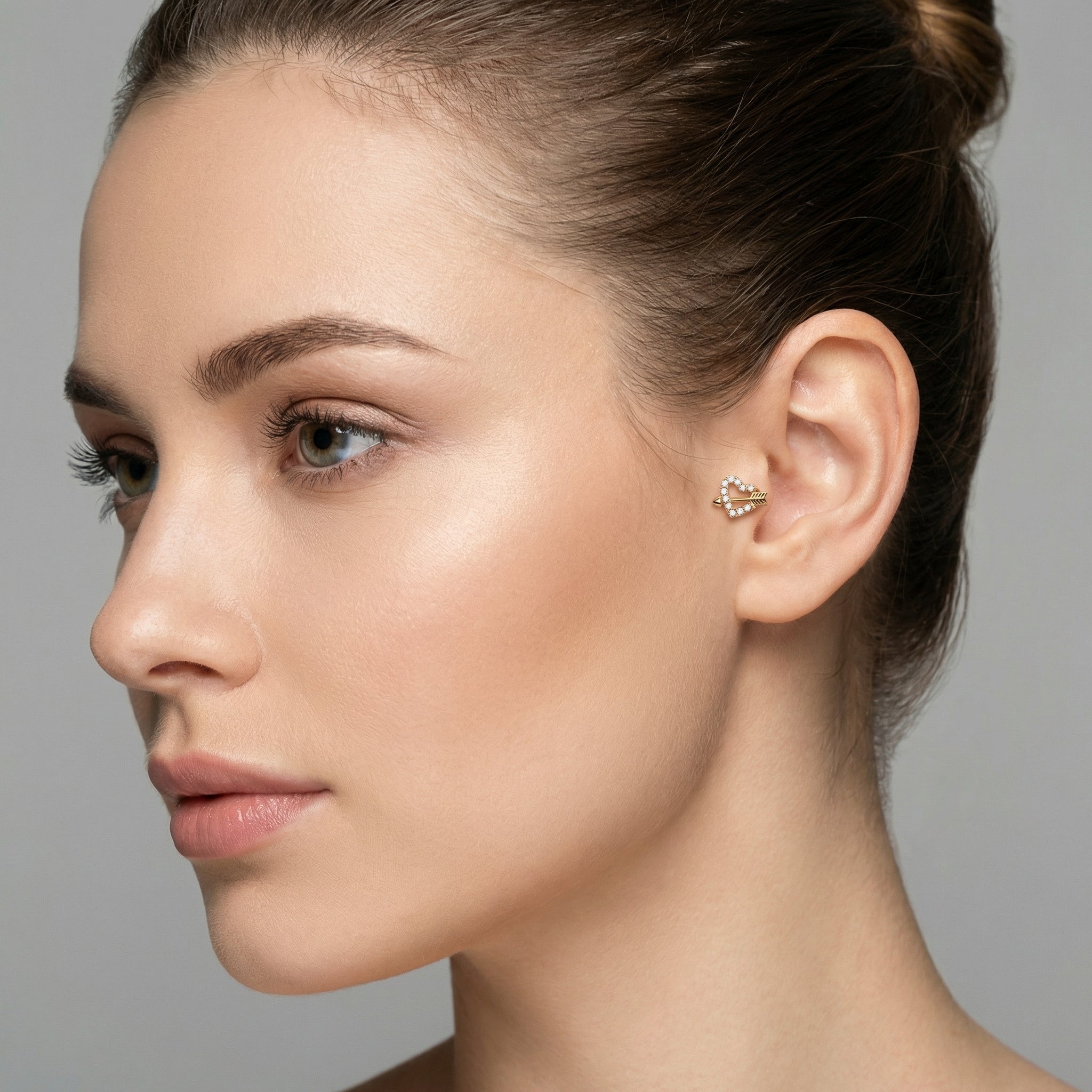 Titanium Heart Arrow Zircon Labret Piercing 6mm (16G) Flat Back Cartilage Stud for Conch Lobe Medusa Tragus