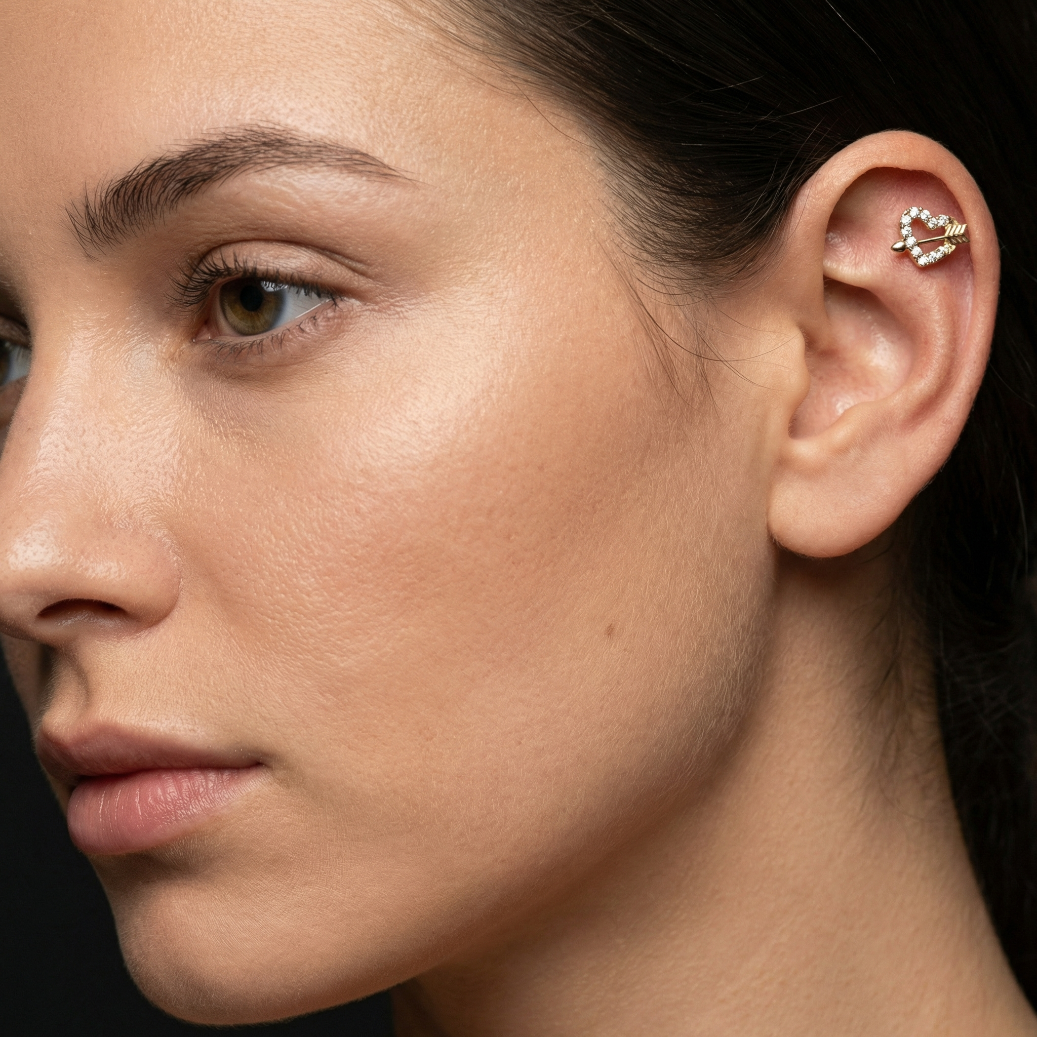 Titanium Heart Arrow Zircon Labret Piercing 6mm (16G) Flat Back Cartilage Stud for Conch Lobe Medusa Tragus